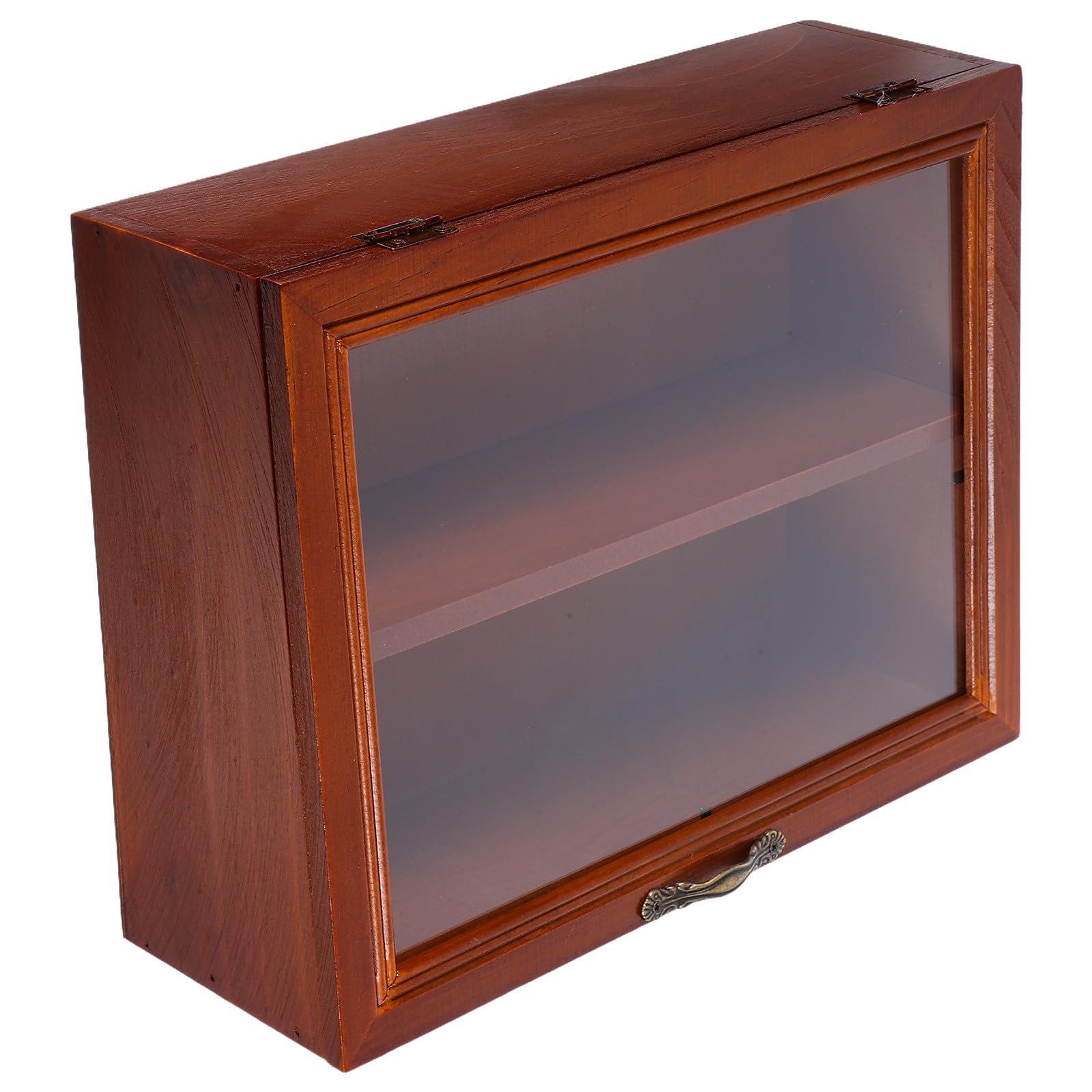 Expositor de Colecciones en Madera Maciza Acabado Envejecido, Vitrina Pequeña para Escritorio Puerta de Acrílico Adecuado para Almacenamiento y Organización de Objetos