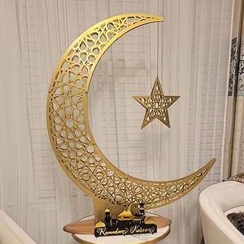 iwa concept Metal Crescent Islamic Decor, Moon and Star Ramadan Art, Islamic Table Top Decoration Gift for Muslims in Ramadan Eid 102 x 86 cm | 40.2 x 33.9 inches | Large