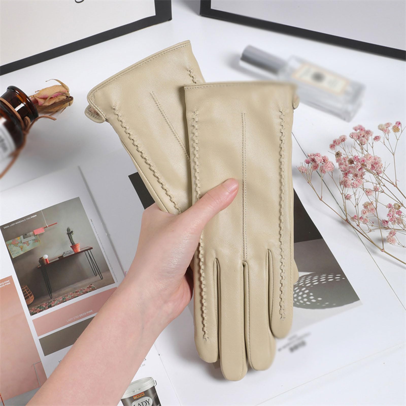 Winterhandschuhe für Damen, Lederhandschuhe, warme Fleece-Handschuhe, winddicht und wasserdicht, Outdoor-Handschuhe, warme dicke Handschuhe, kaltes Wetter