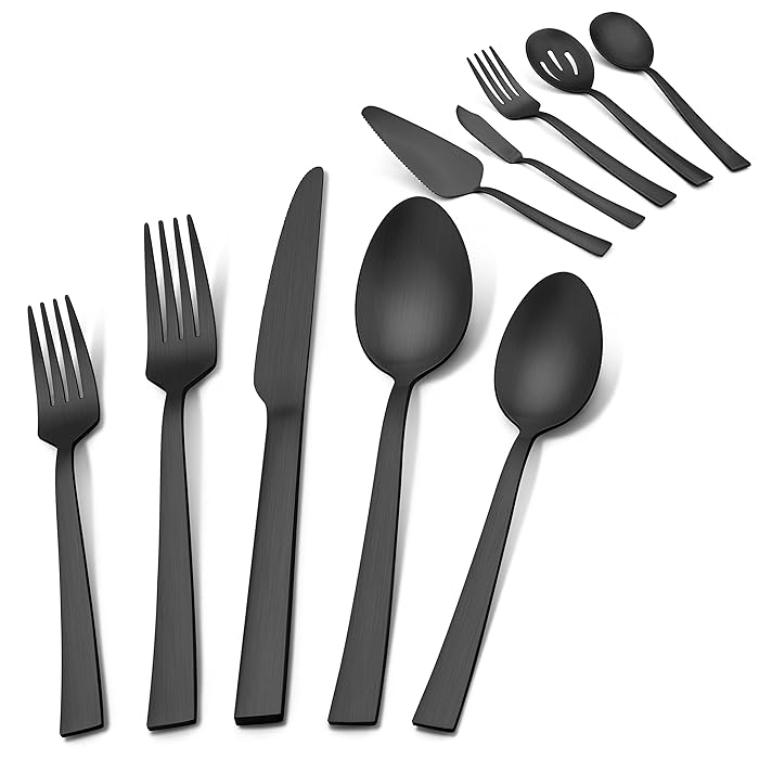 Buy Herogo 25Piece Matte Black Flatware Set with Serving Utensils, Stainless Steel Square