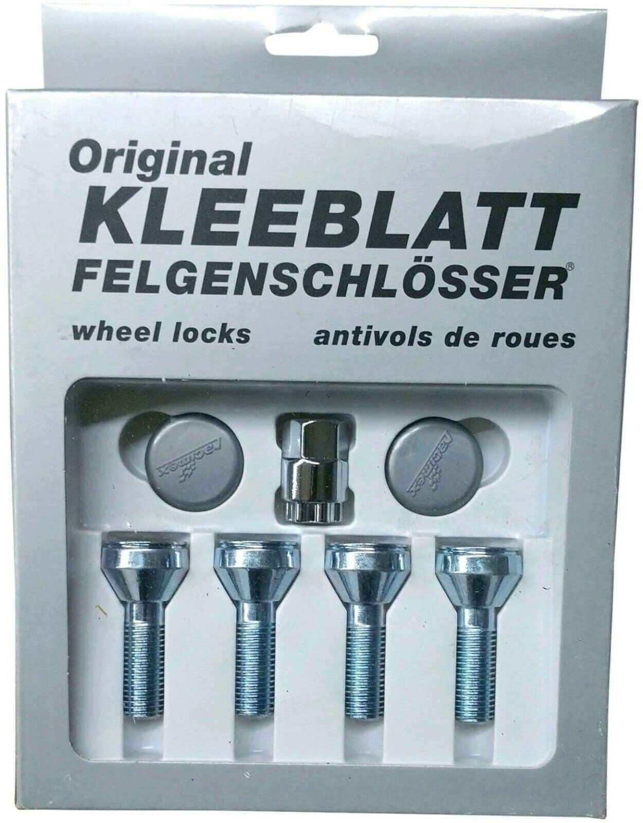 KLEEBLATT Blokada obręczy M12 x 1,5 x 32 mm, taśma stożkowa (60°) w zestawie adapter, zamki felg, zabezpieczenie felg, bolce zabezpieczające koła typ 908, srebrny/chrom
