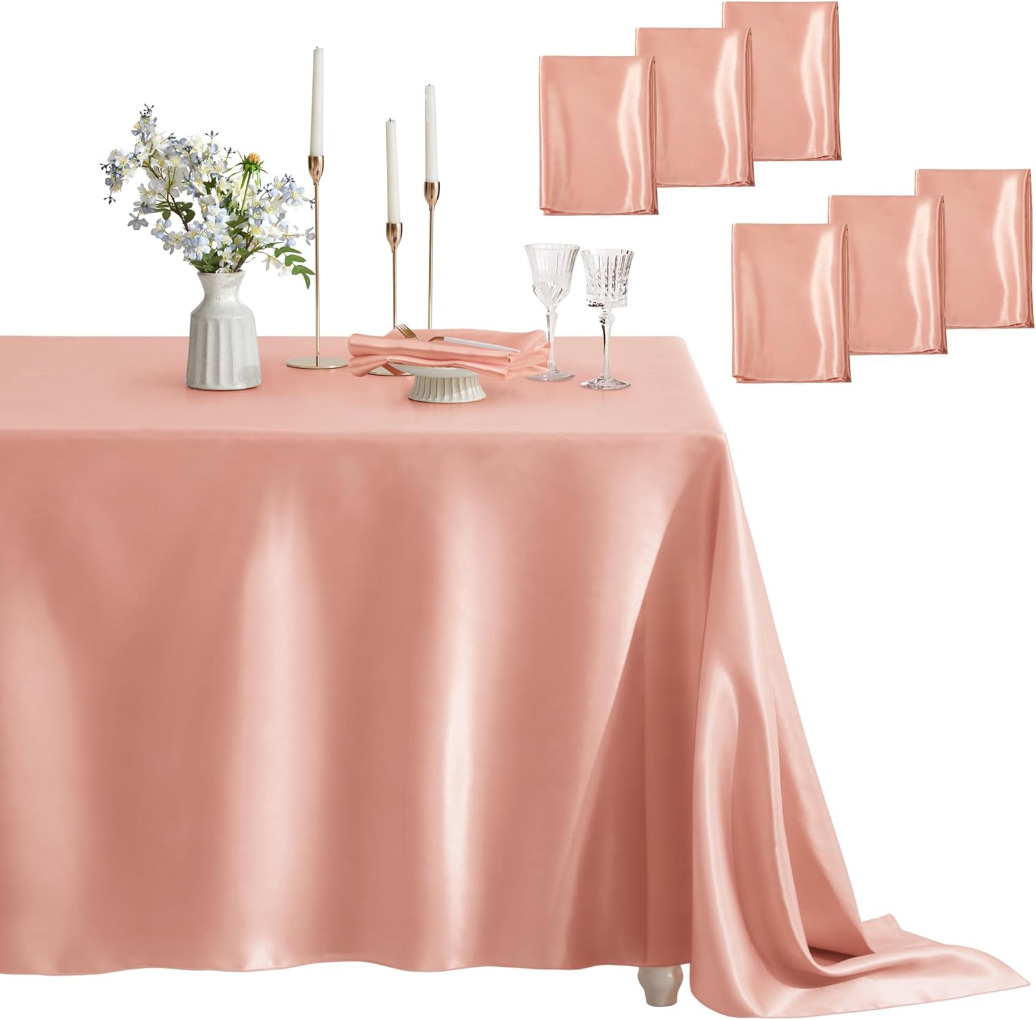 6 Pack Satin Table Cover Rectangle Silkly Soft Table Cloth, Satin Dining Table Cloths for Wedding Banquet Table Decoration, Dining Room, Indoor and Outdoor Use, 60 x 120 Inches, Burgundy