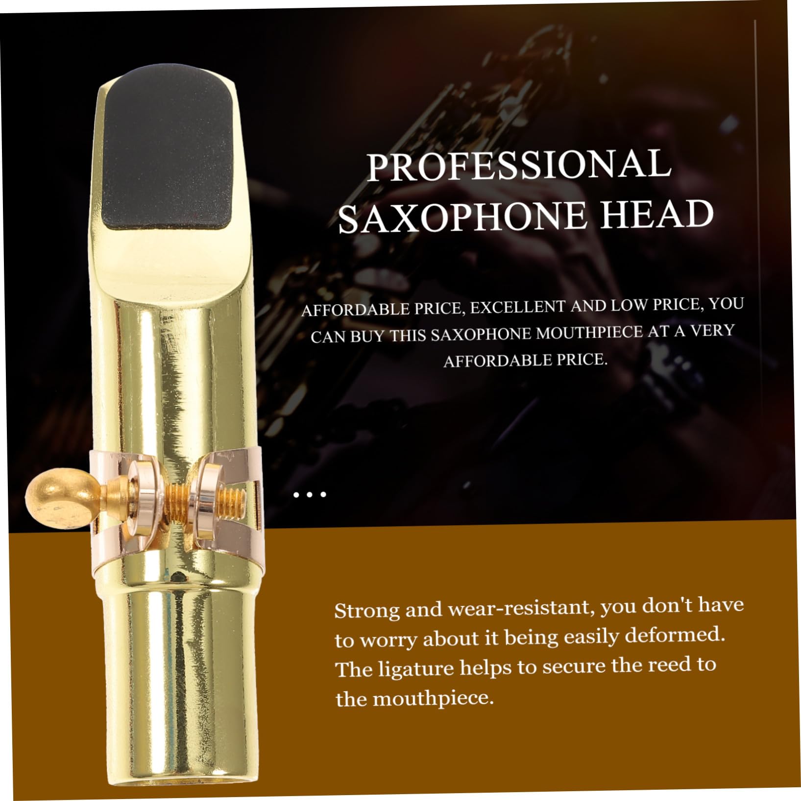Bocchino Sax Oro in Metallo e Legno, Accessorio per Sassofono | Legatura Robusta e Antiusura, Design Semplice e Creativo, Set con Fermo per Ancia