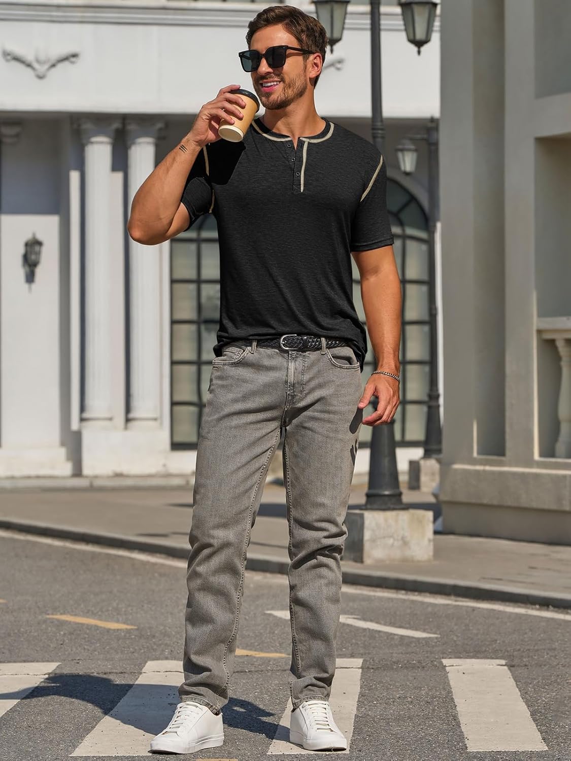 Runcati Mens Henley Shirts Short Sleeve Casual Lightweight Stretchy Basic Tee Summer Vintage T-Shirts - Image 4