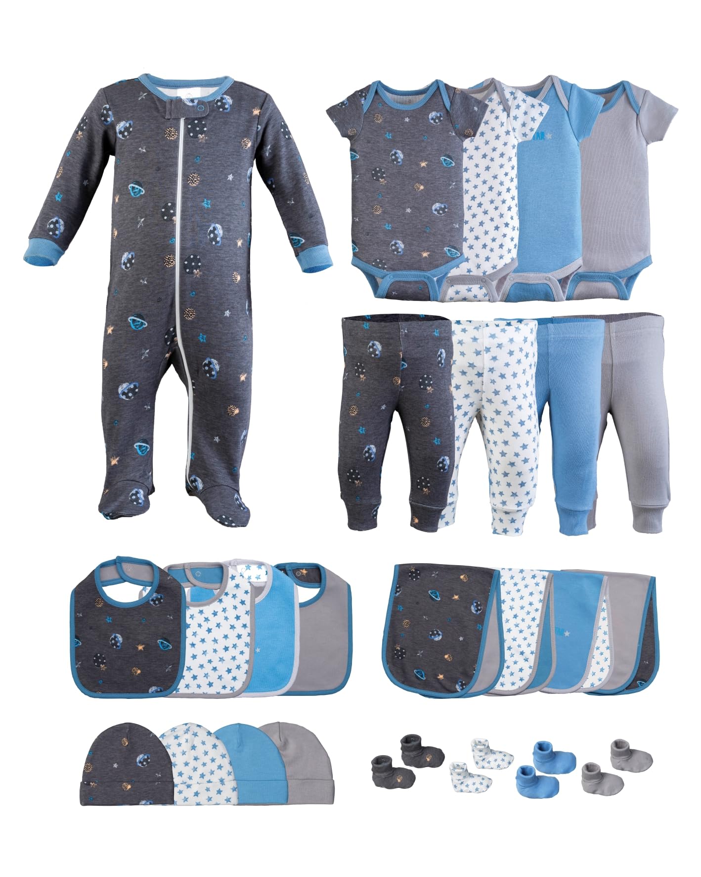 Little Peaches Newborn Boy Clothes - 25 Piece Baby Boy Clothes & Accessories Set, Soft & Breathbale Baby Boy Outfits, Baby Boy Shower Decorations - Fits 3 Months to 6 Months - Celestial Wonder