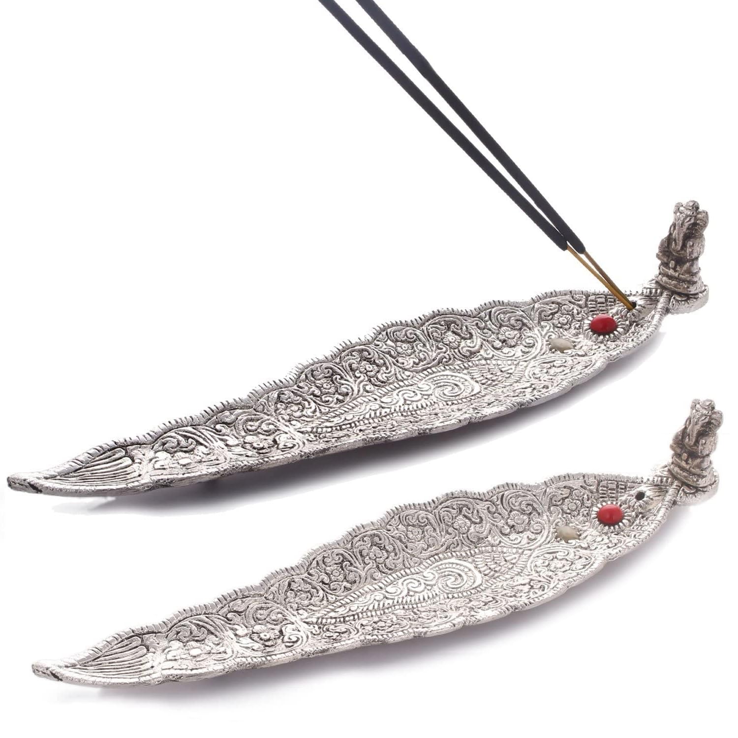 Shankar Suvan Traders Incense Stick Holder & Ash Catcher Set of 2 Agarbatti Stand Alluminium Incense Holder Set Decorative Showpiece - 3 cm (Metal, Silver)