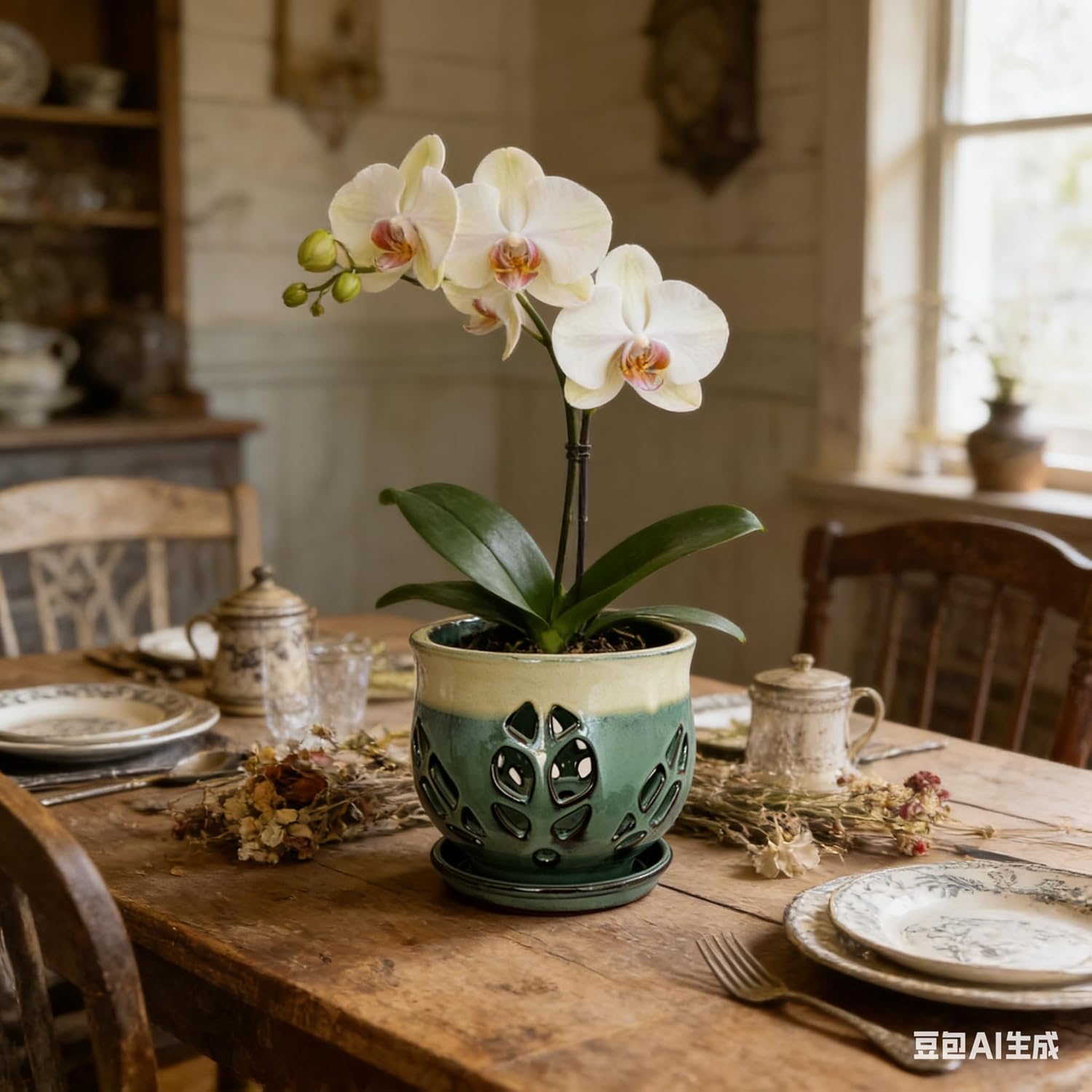 6.5inch Large Round Ceramic Orchid Pots with Holes, Flower Pot with Saucer for Indoor Plants Home Decorative, Round Planter,air Plant Pot