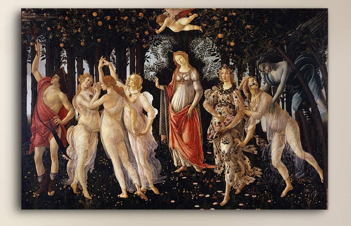 Grafic Quadro La Primavera di Botticelli - Sandro Botticelli Primavera - stampa su tela canvas con telaio in legno - dipinto botticelli (QUADRO CON TELAIO IN LEGNO, CM 160X106)