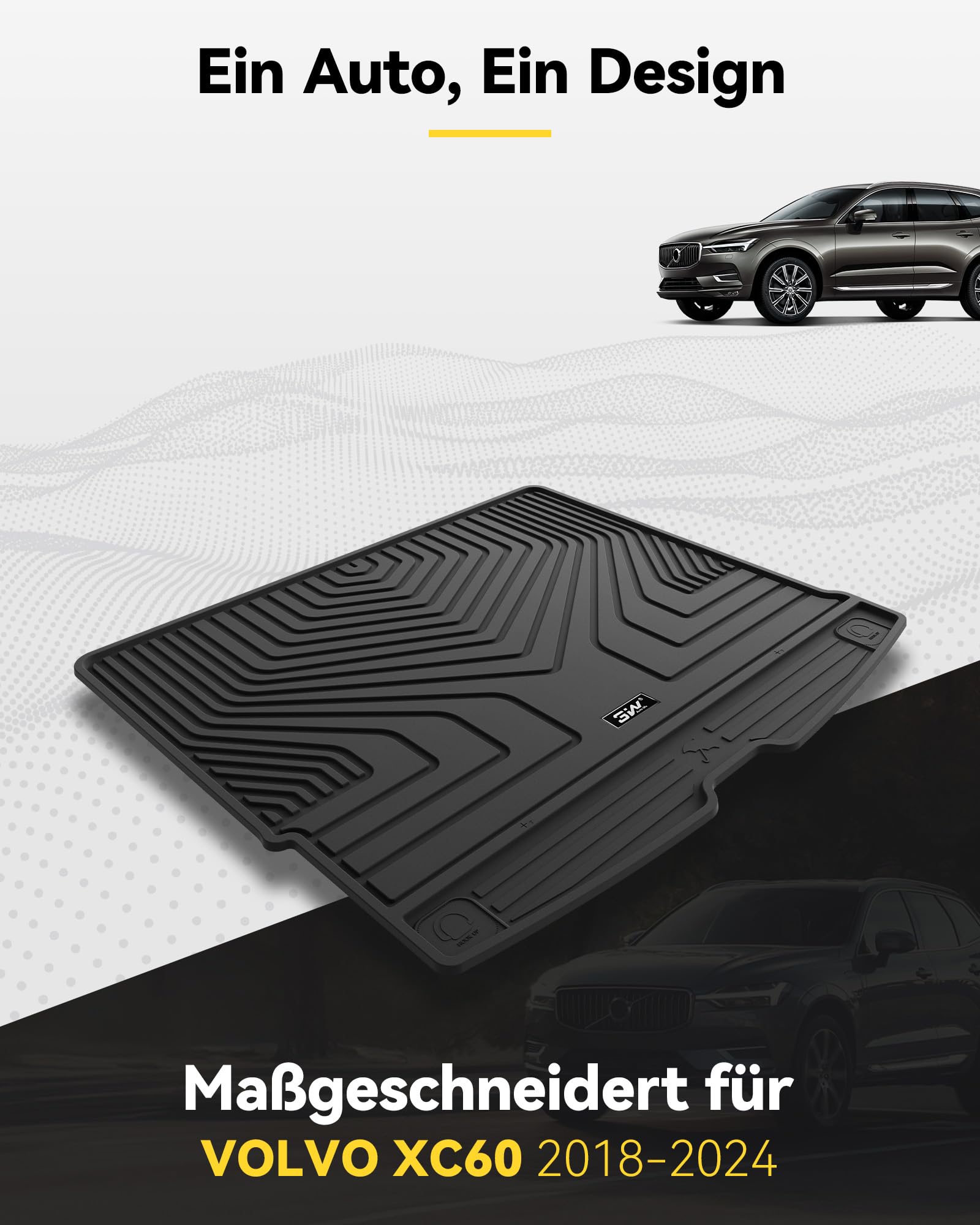 3W Kofferraumwanne für Volvo XC60 2018-2026 | TPE Thorex™ Allwetter | 3D Maßgeschneiderte Passform | Hundefreundlich Auto Zubehör | Wasserdicht & Kratzfest | Antirutsch
