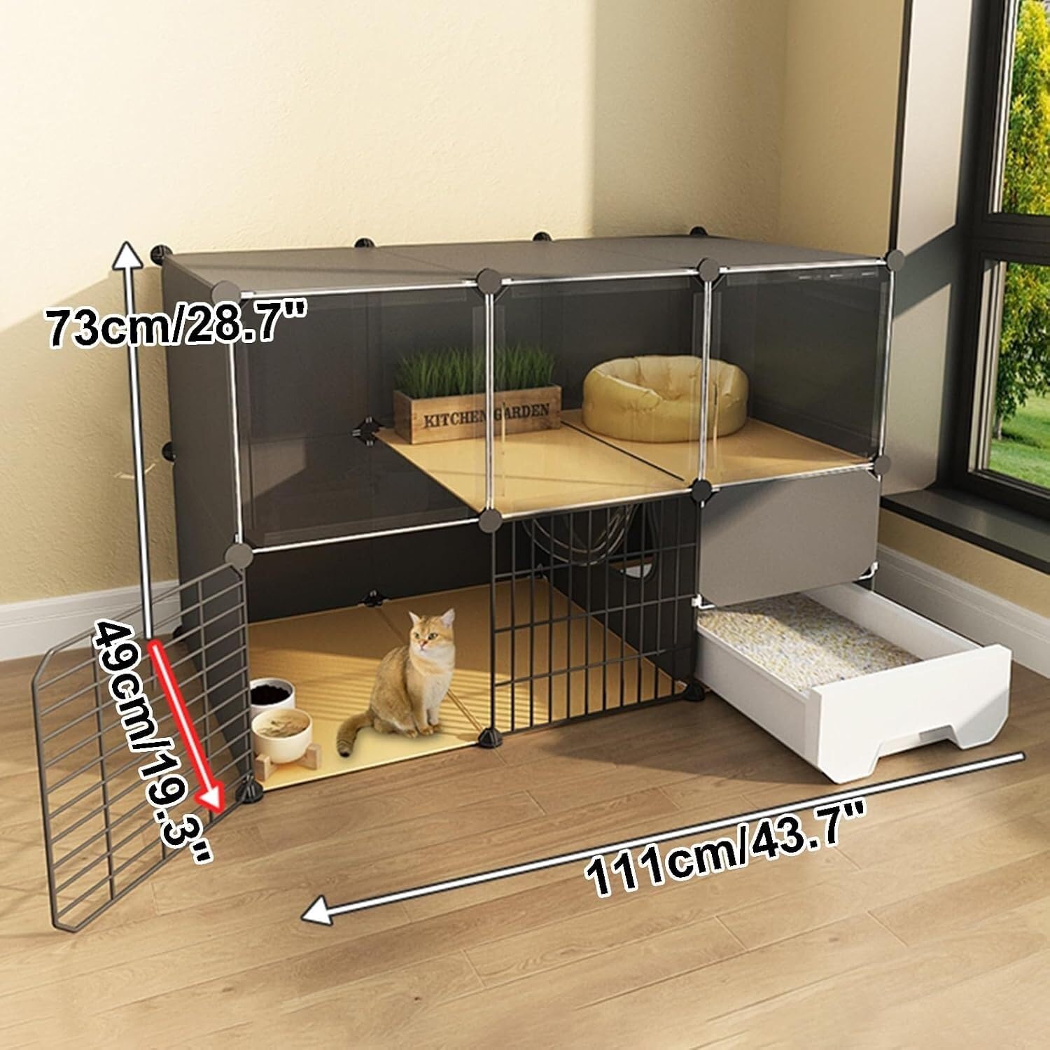 Gabbia for Animali in Filo Metallico – Modulare, Vassoio, for 1–2 Gatti(111x49x73cm)