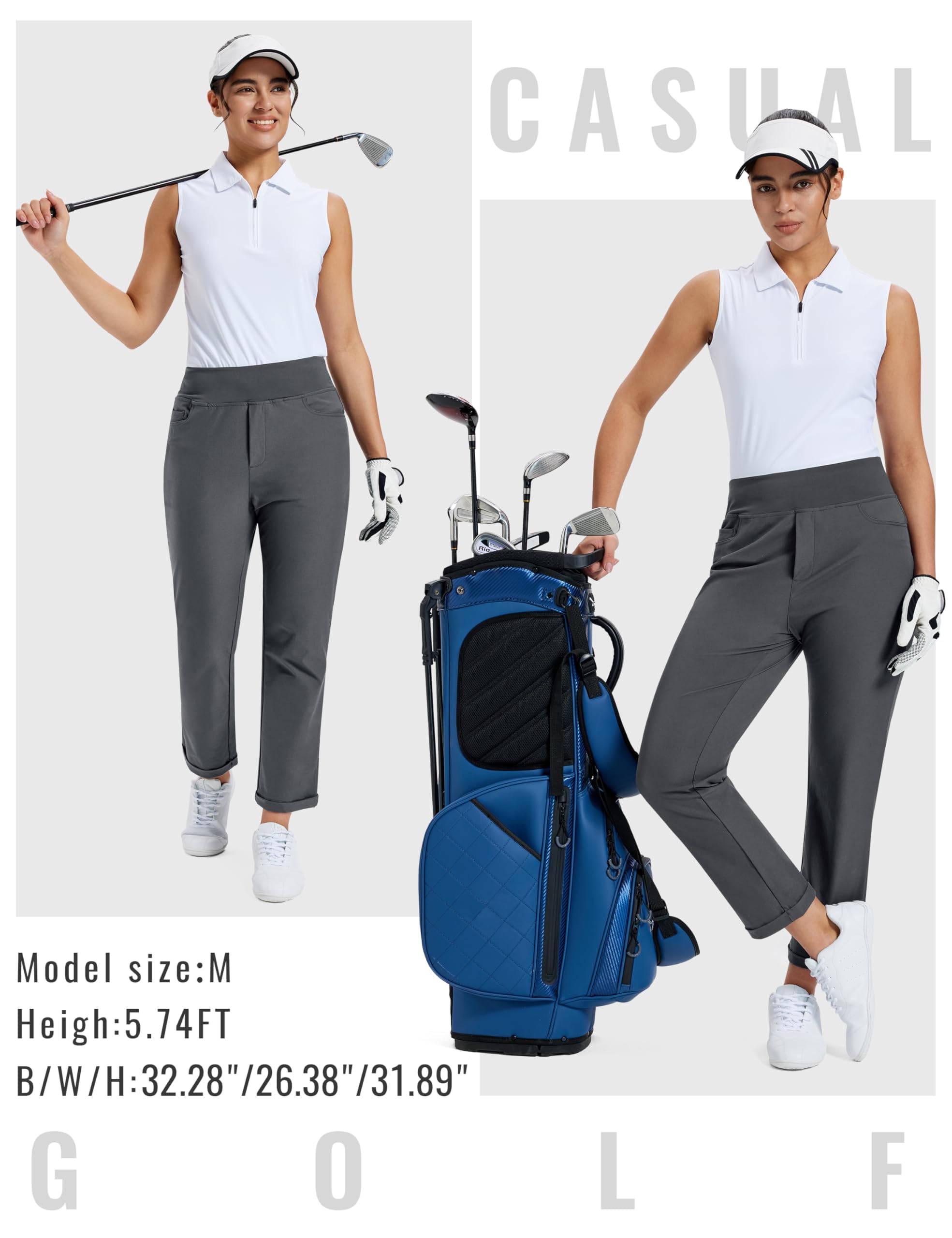 MoFiz Damen Golfhosen Lange Business Hose Elegante Stretch Golf Hose Wasserdicht Sonnenschutz Atmungsaktive Yoga Hose für Büro Arbeit Sport