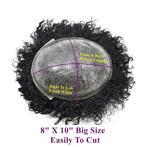 Miniatura 5 de Tupé rizado afro para hombres negros Full Poly African American Hair Curl Systems inyectado PU Coily Hairpiece reemplazo piel unidades de cabello