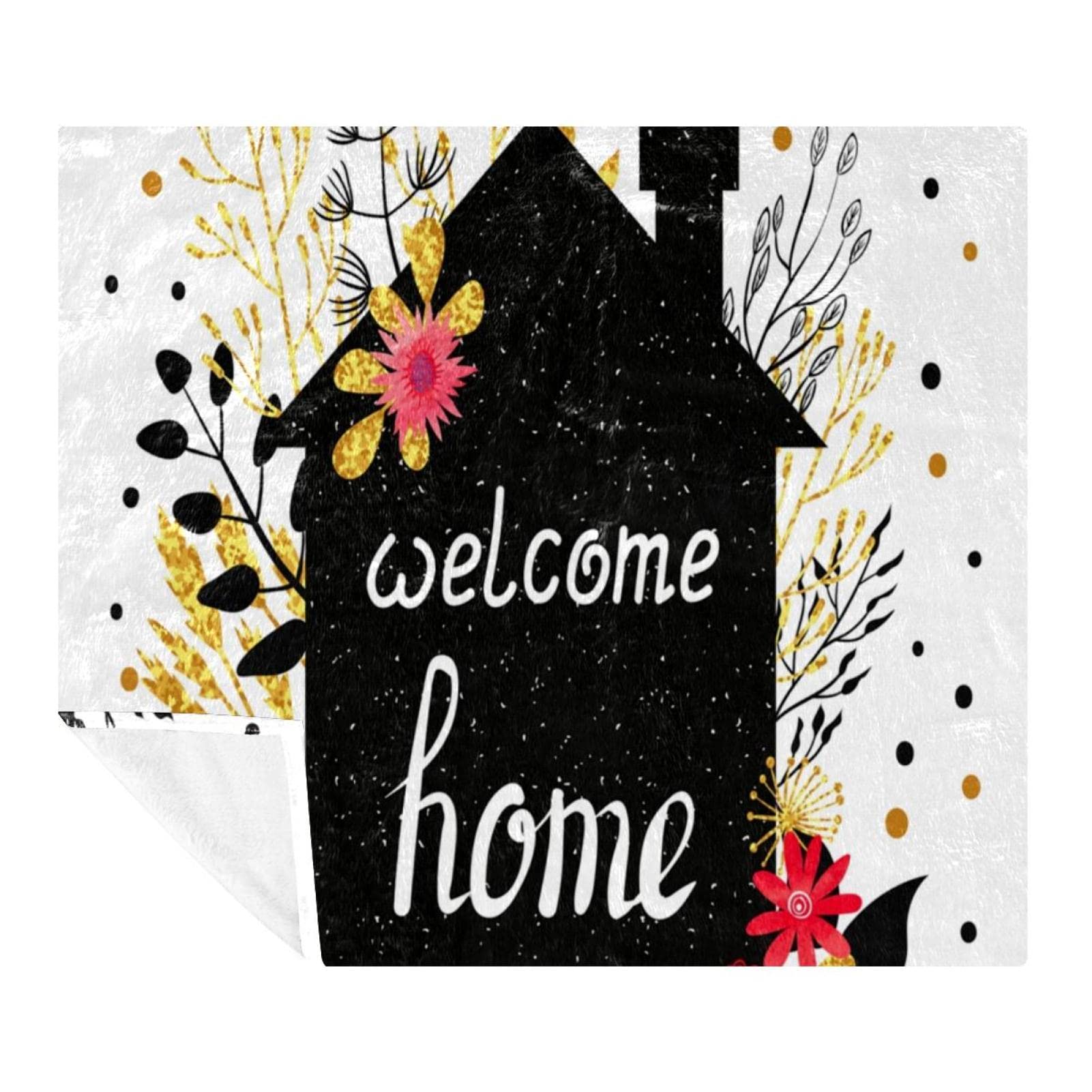 Couverture polaire de literie Bienvenue à la Maison jeté de lit à motif fleur moderne pour chambre