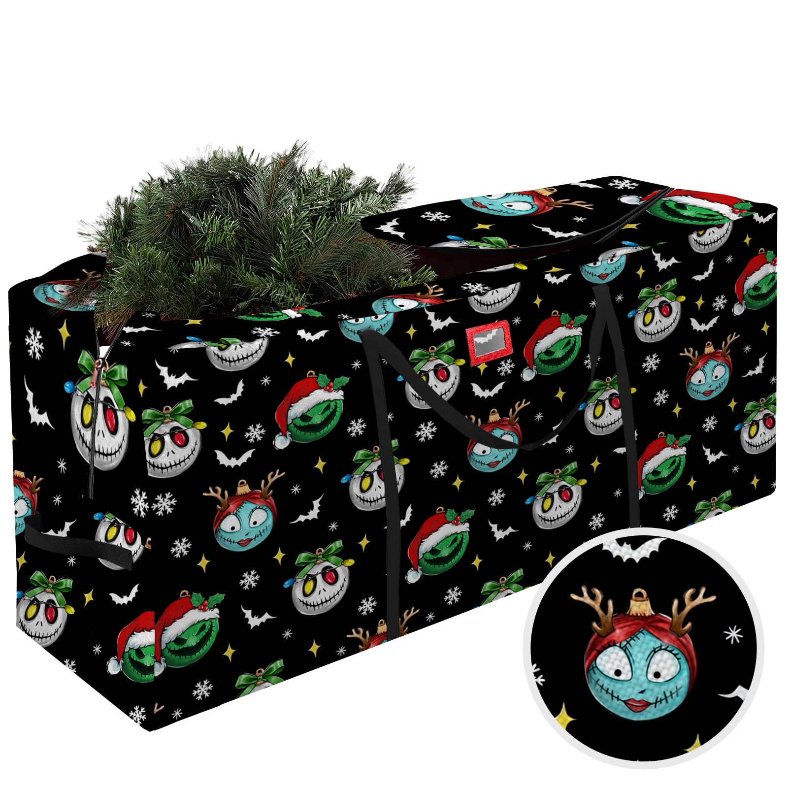 Jack Christmas Tree Storage Bag, Sally Large Oxford Storage Container for 7.5 Ft Disassembled Tree, Black Xmas Holiday Tree Case with Reinforced Carry Handles and Dual Zippers 48×15×20 inch