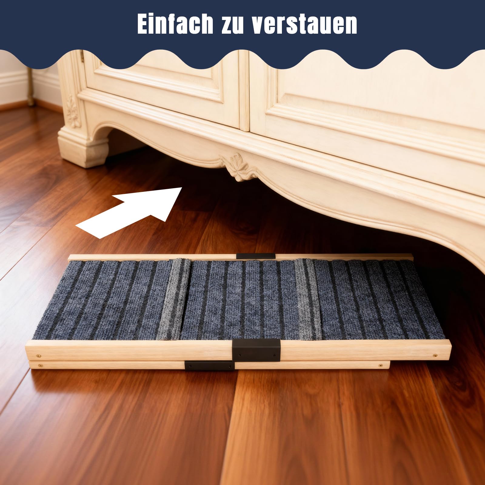 Hunderampe aus Holz – höhenverstellbar und klappbar für kleine und mittelgroße Hunde, rutschfest für Bett, Sofa und Auto, leicht und tragbar für Innen und Außen