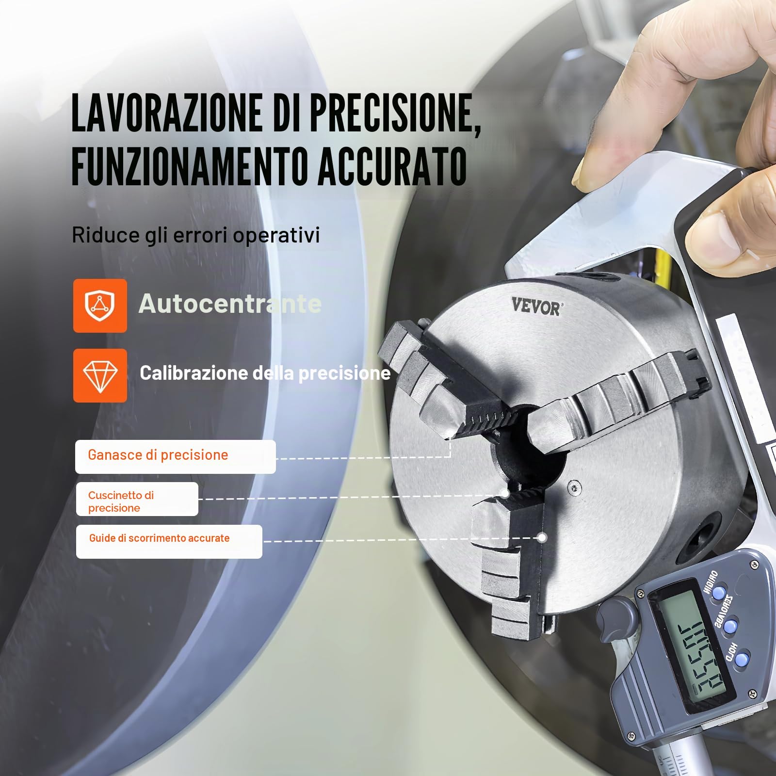 VEVOR Mandrino a 3 Ganasce per Tornio Mandrino Autocentrante Materiale in HT300 Diametro 160 ± 5 mm, Mandrino per Tornio a 3 Griffe Gamma di Serraggio 3,5-60mm, Mandrino Autocentrante per Tornio 160mm