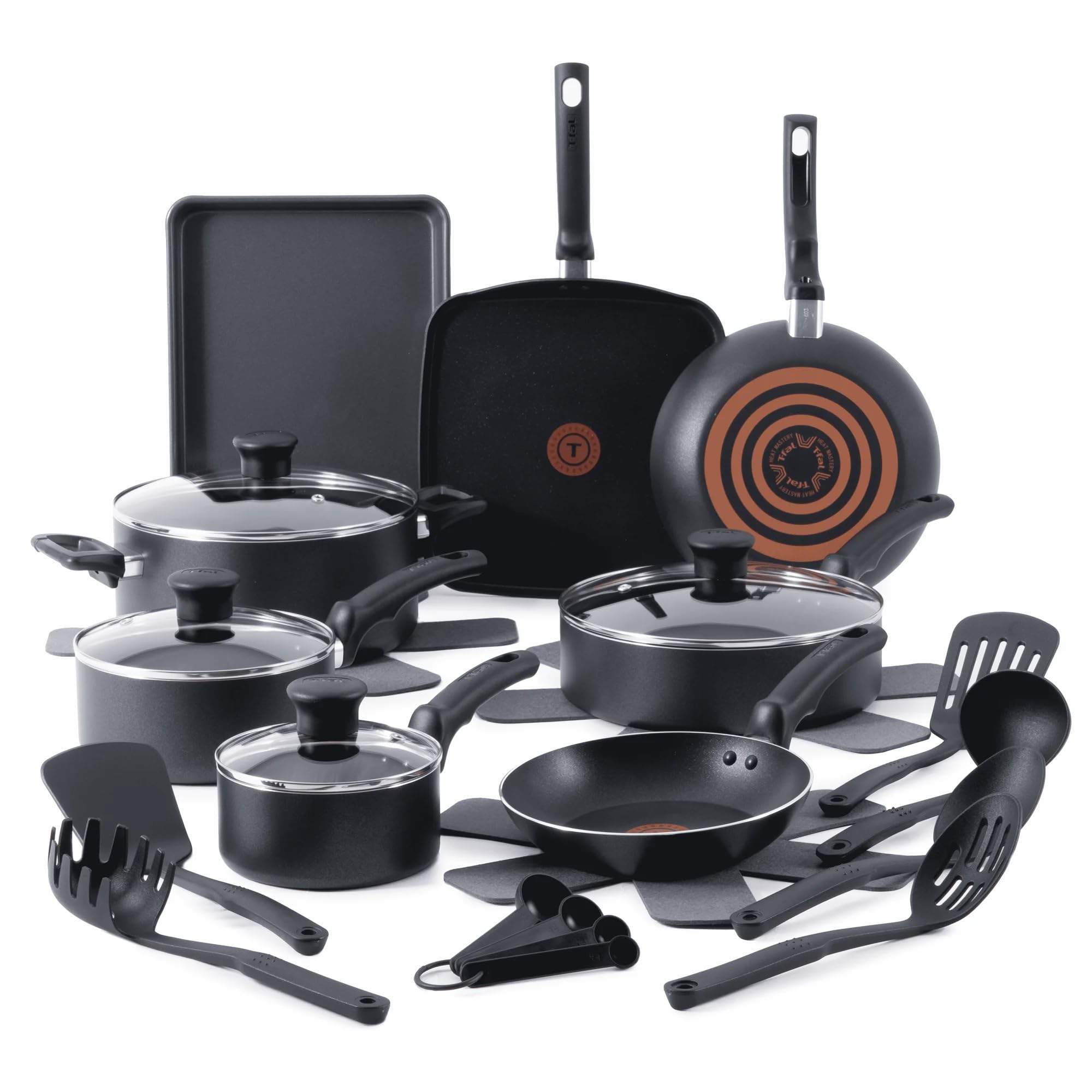 T'fal Kitchen Solutions 22 Piece Non-Stick Cookware Set, ProGlide Non-Stick Surface, Thermo-Spot Technology, Oven Safe 350F, Effortless Cooking, Fuss-Free Cleaning