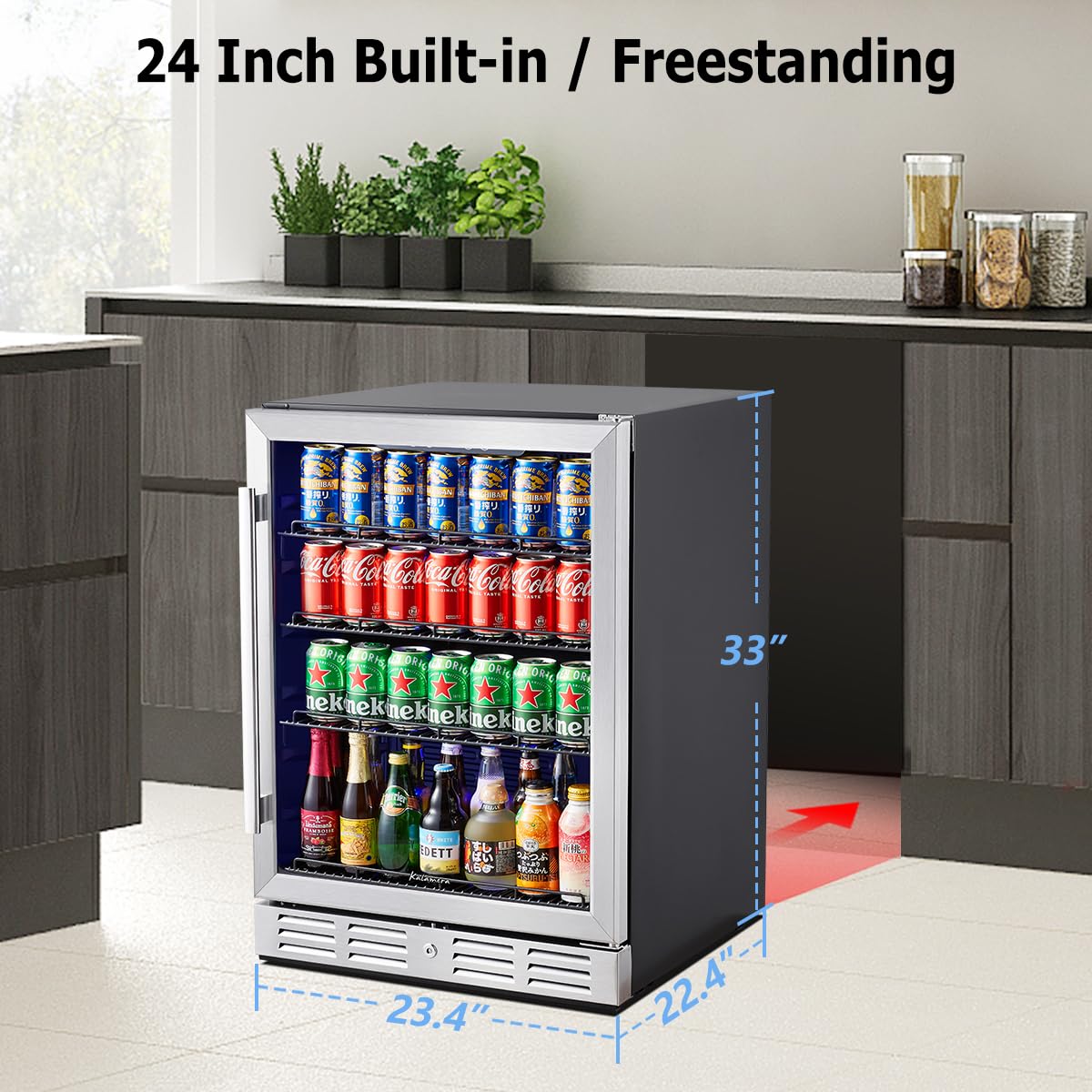 Kalamera 24 Inch Beverage Refrigerator - 154 Cans Capacity Beverage Cooler- Fit Perfectly Into 24" Space Built In Counter Or Freestanding - For Soda, Water, Beer Or Wine - For Kitchen, Bar Or Office on Fridge.com - View 4