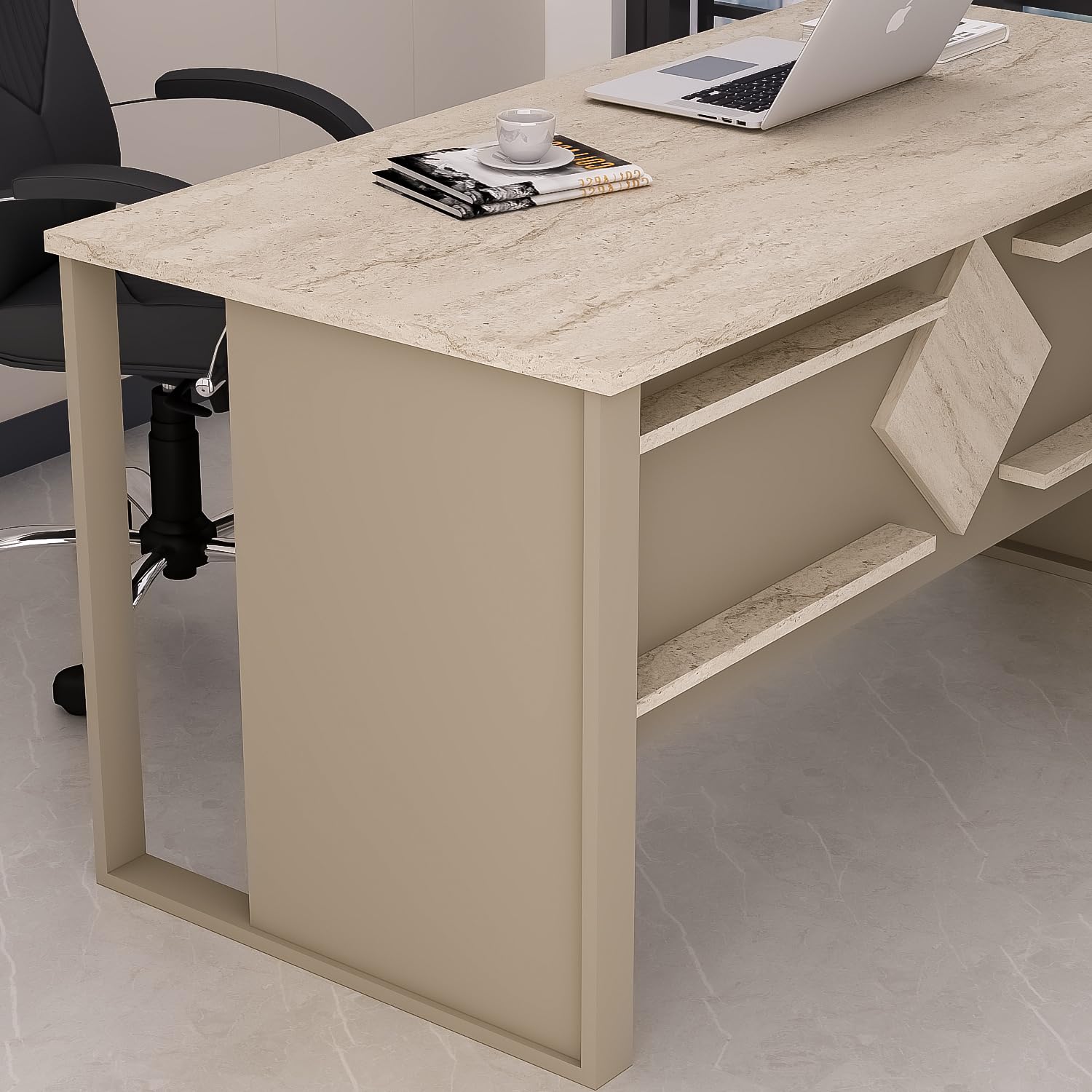 Homidea BOSS Escritorio 150 x 72 x 75,6 cm – Mesa de oficina moderna para oficina en casa o estudio (beige travertino)
