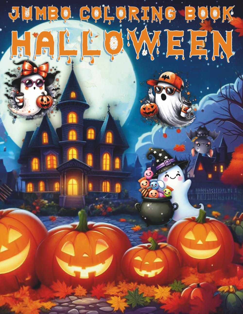 Jumbo Coloring Book Halloween: 50 Fun and Easy Halloween Coloring Pages for Kids with Cute Spooky Illustrations and Fun Facts