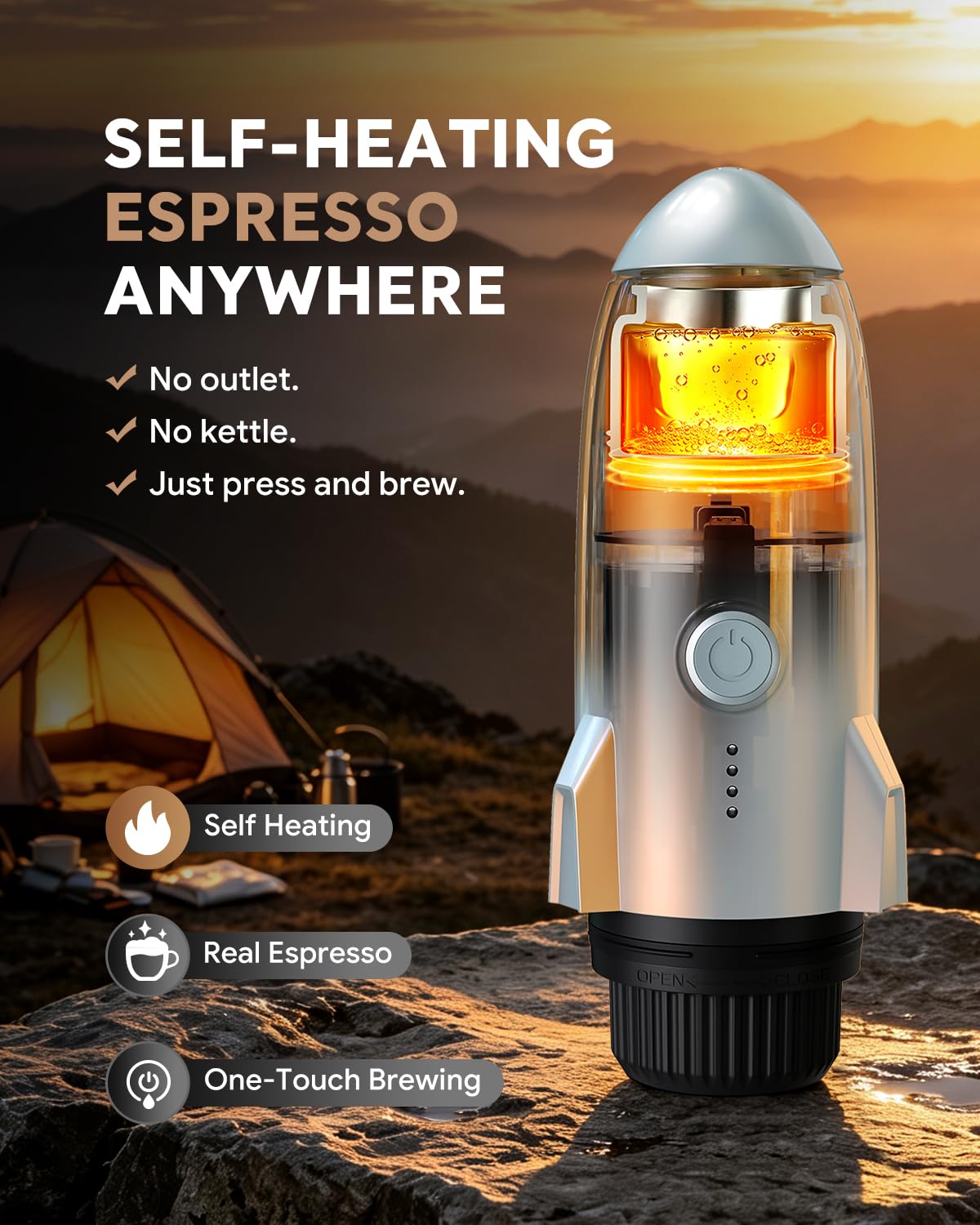 Cafetera eléctrica portátil de café espresso de viaje para camping, autocalentamiento 3 en 1 para café molido y cápsulas DG NS para viajes, camping y senderismo (gris espacial)