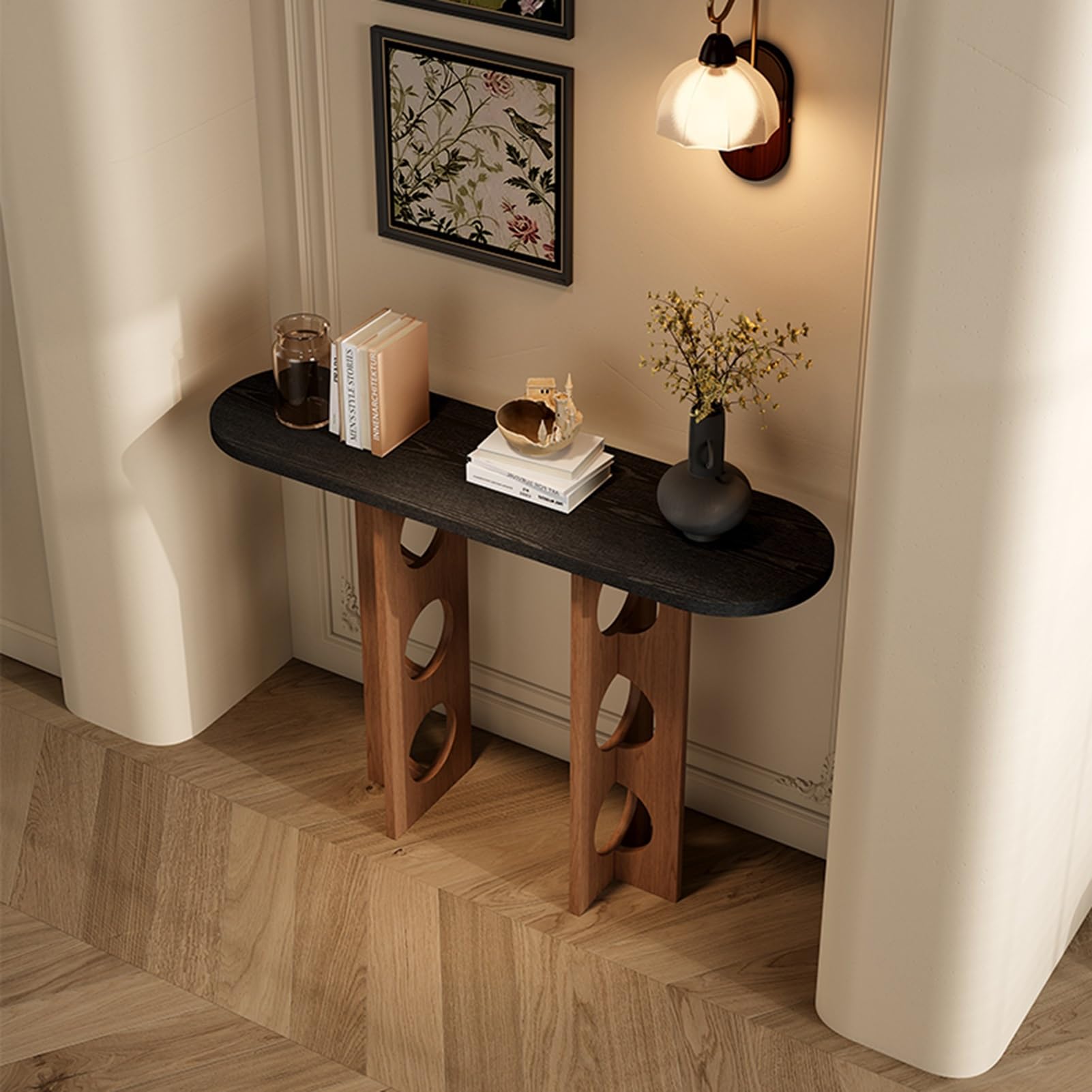 Consolle in legno stile rustico, tavolino stretto per ingresso, tavolino rettangolare da posizionare dietro il divano, tavolino d'appoggio, per ingresso, soggiorno, corridoio, atrio (Nero A, 100 cm/