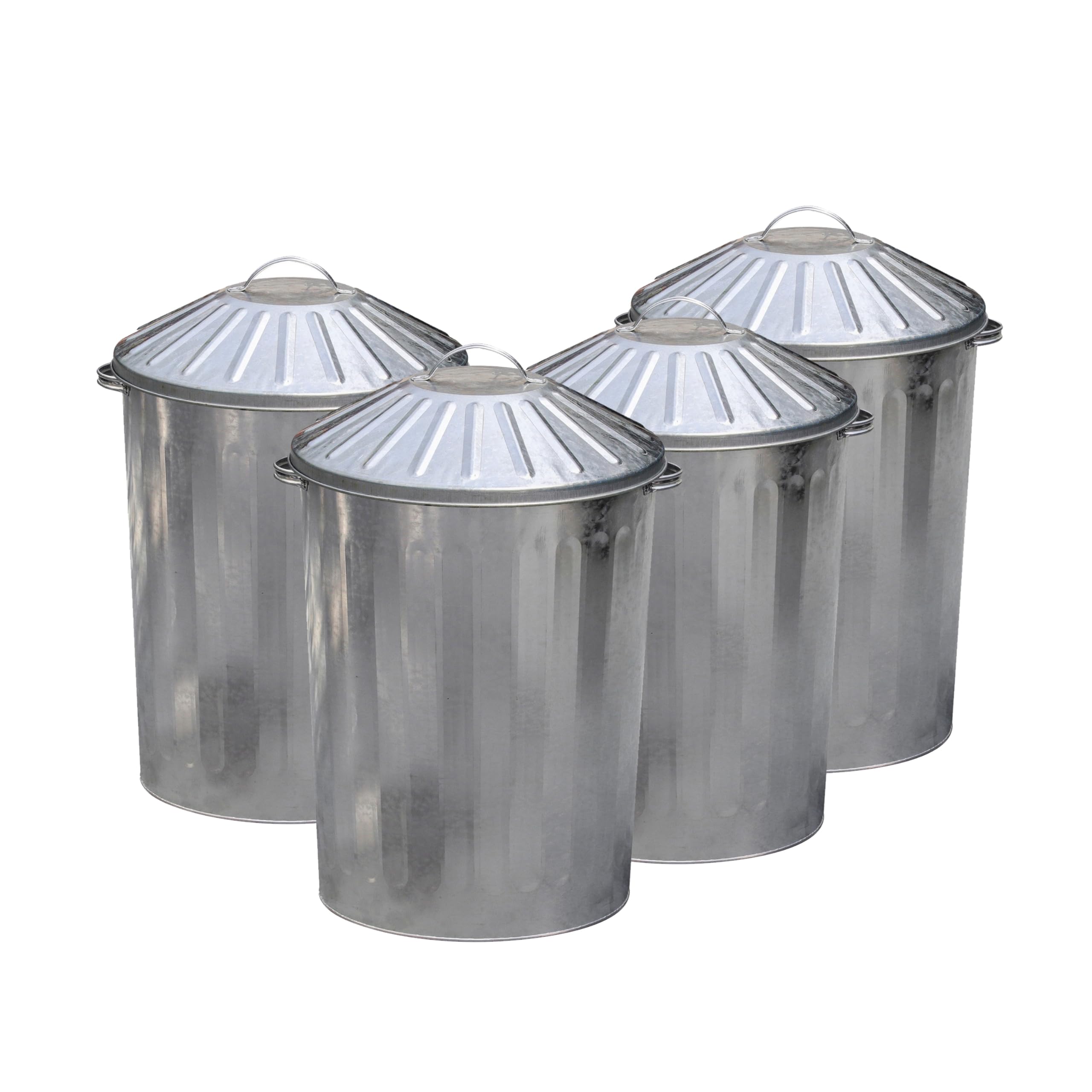 4 x Large 90L Litre Galvanised Steel Metal Bin - Ideal for Animal Feed/Storage/Rubbish/Dustbin