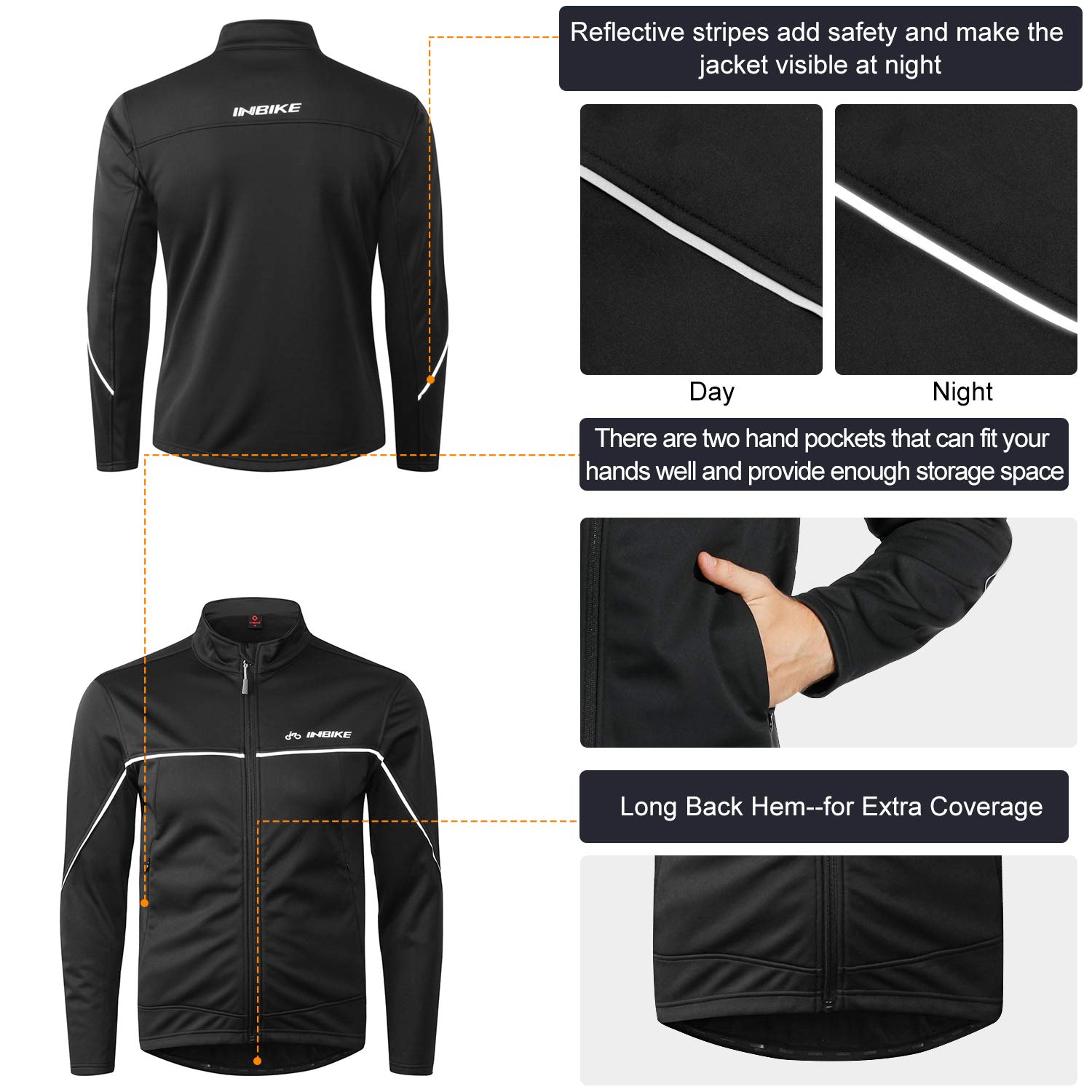 INBIKE Veste Cyclisme Pour VTT Velo Homme Hiver Vestes Thermique Imperméable Coupe-vent Sportwear