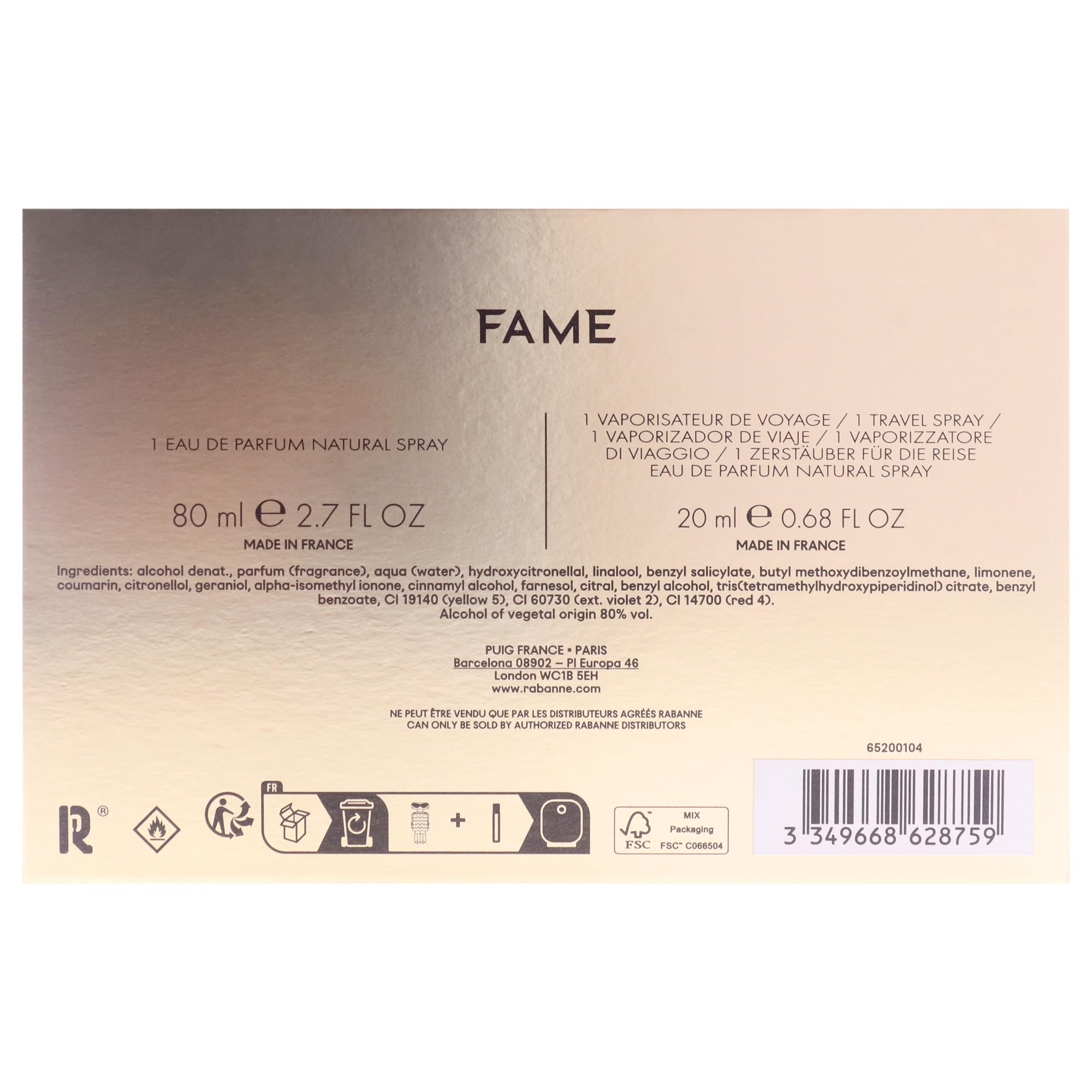 Paco Rabanne Fame Eau De Parfum 2PCS Gift Set for Women 80 ml & 20 Ml Travel Spray