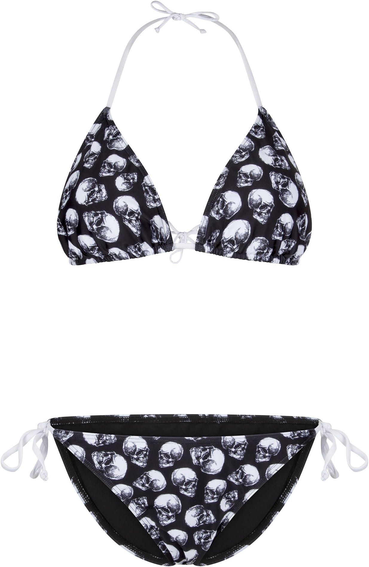 Glam and Gloria Womens Black and White Skull Bikini Set Two Piece Swimsuit – Size Small