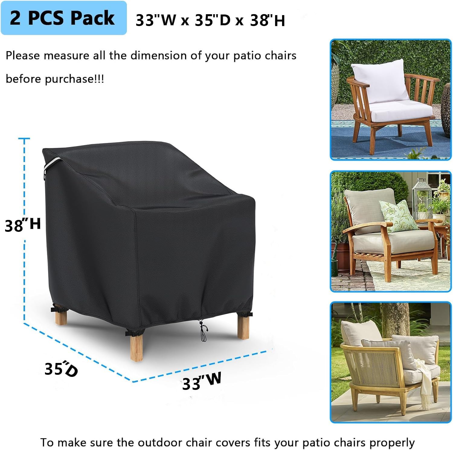 Gasadar Patio Chair Cover - 2 Pack, 33" W x 35" D x 38" H view 2