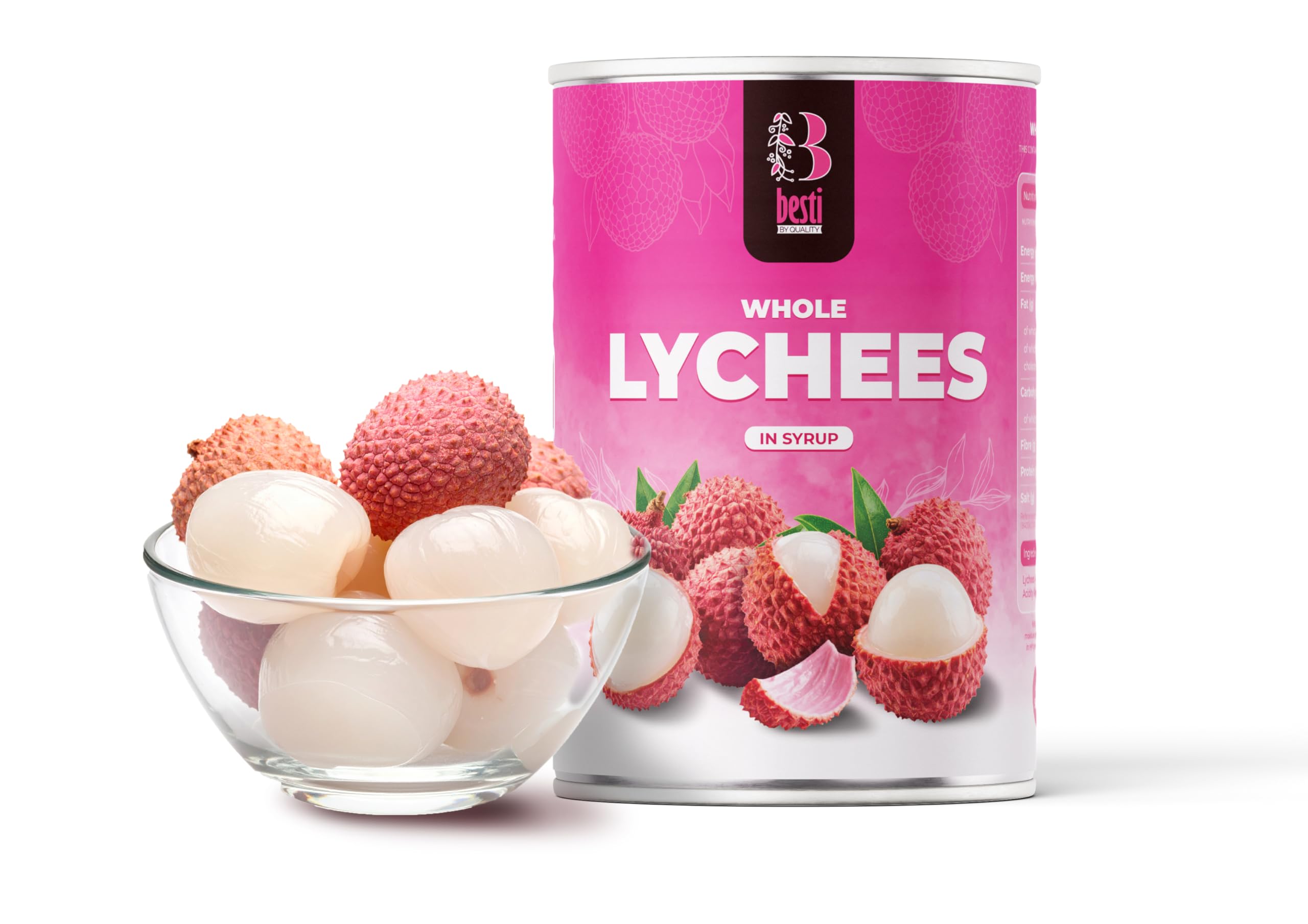 Besti Whole Peeled Lychees in Syrup, Premium Quality Fruit, Ideal