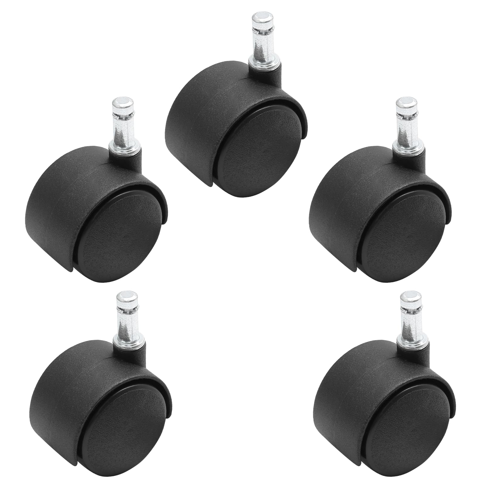 Lot de 5 roulettes pivotantes de 3,8 cm, roues M8 à tige circlip très résistantes, roues en nylon noir de rechange pour meubles, table, armoire, étagère