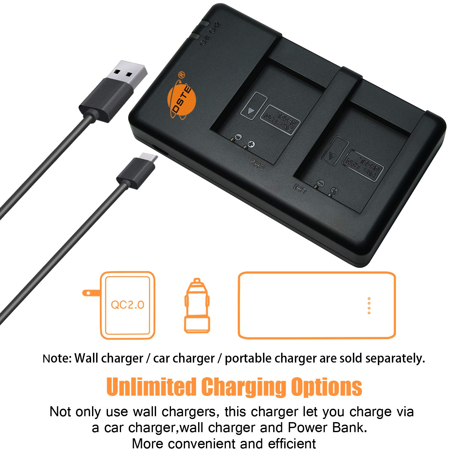 DSTE 2PCS NB-13L Vervangende batterij en reisoplader compatibel met DSTE 2PCS NB-13L Vervangende batterij en reisoplader compatibel met