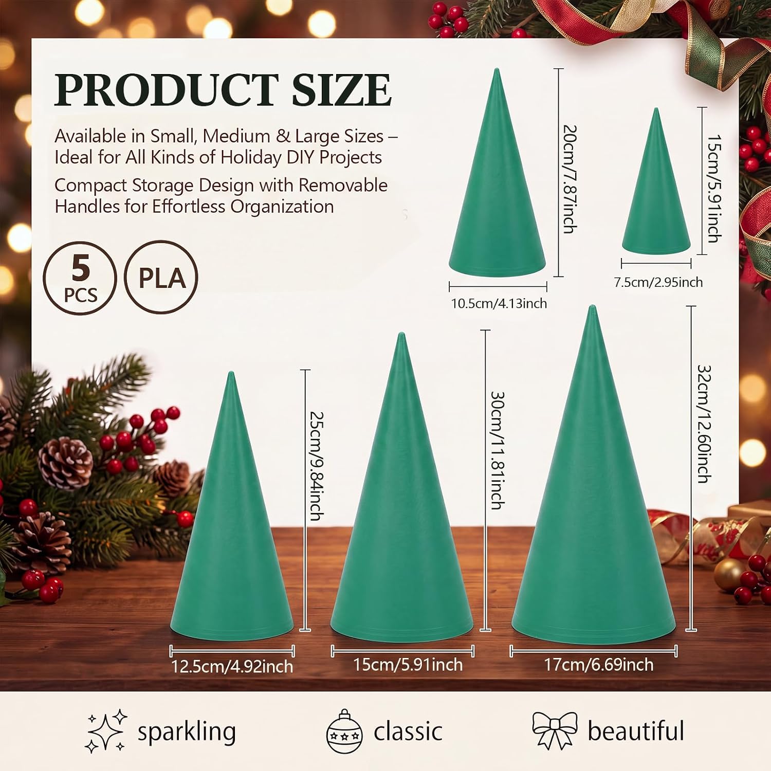 Leriton 5 Pcs Pottery Cone Mold Set for DIY Christmas Tree Handmade 5 Sizes