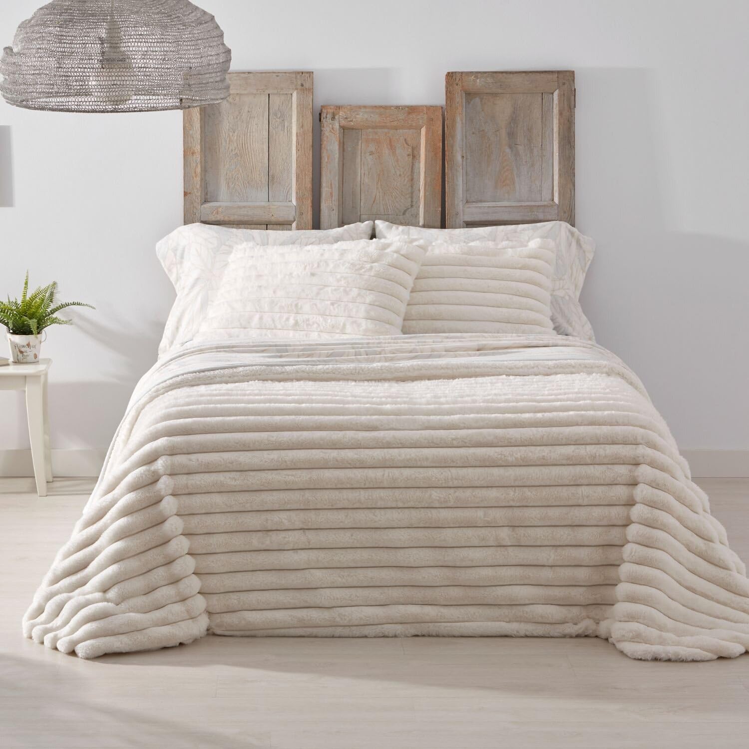 Burrito Blanco | Colcha edredón Invierno con Borreguillo | Cama de 105cm. (+Medidas Disponibles) | Diseño 438 | Color Crema (205x270 cm)