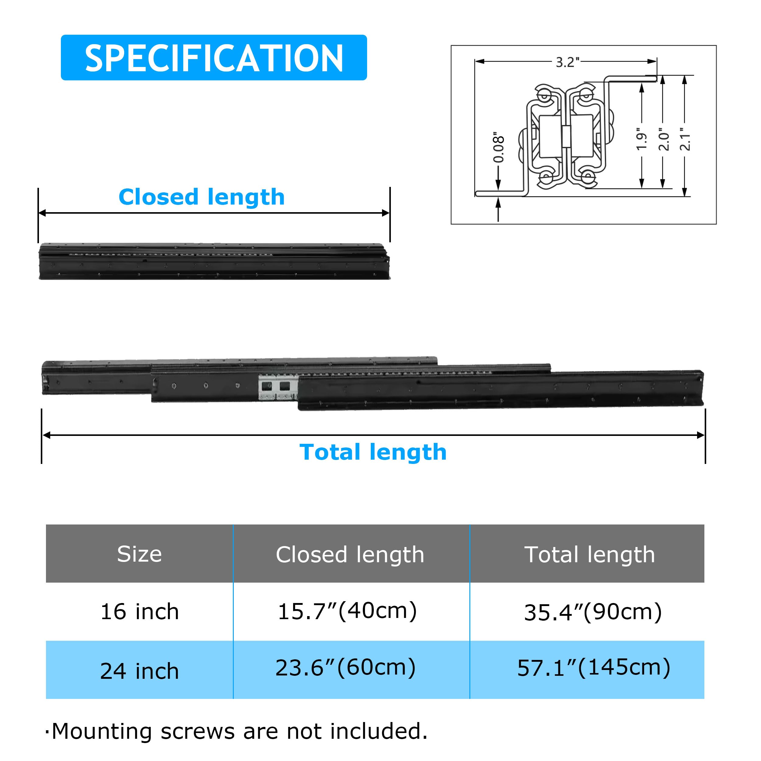 6 Pair 24 Inch Undermount Soft Close Drawer Slides,Bottom Mount Concealed 100lb Load Capacity Full Extension Ball Bearing Rails With Adjustable Locking Devices - View #7