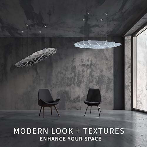 Miniatura 7 de VIVO Panel acústico de gofres de techo, absorbente de sonido colgante hexagonal, lámpara moderna de reducción de ruido, gris claro, PP-CW01G