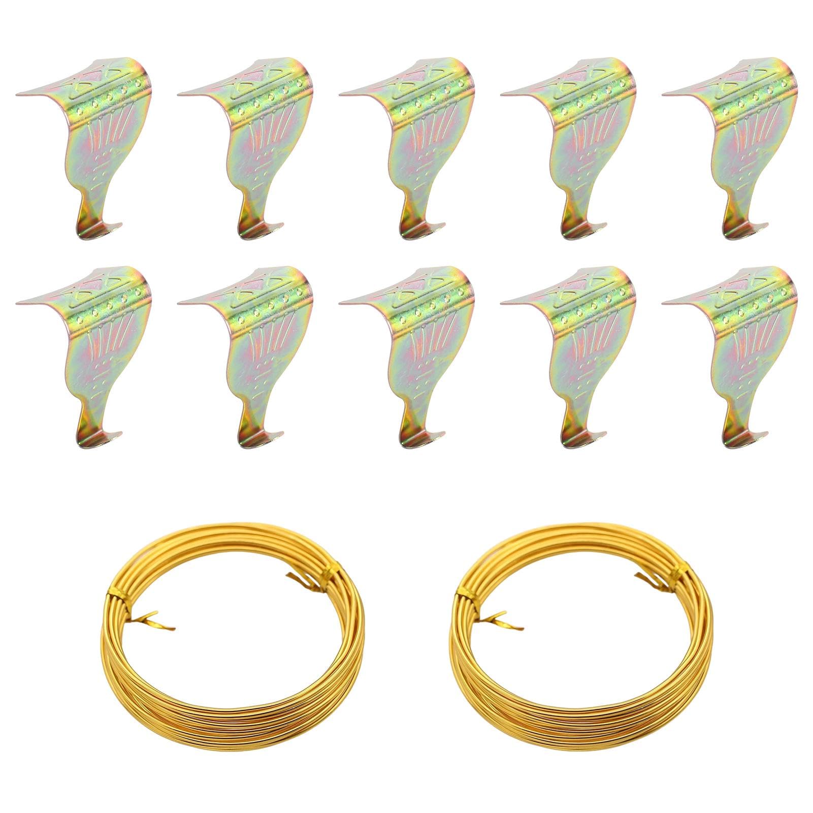 Picture Rail Hooks and Wire, 10pcs Brass Plated Antique Style Moulding Photo Frame Hooks - Image 2