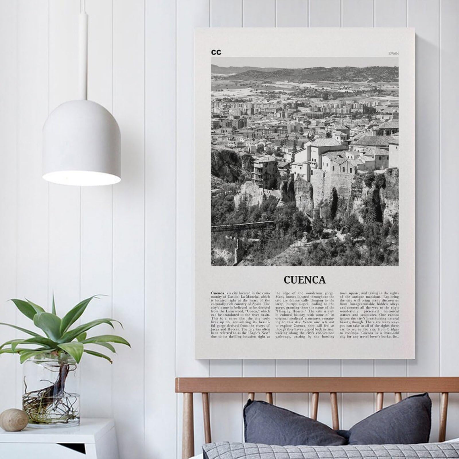 LZTEN Cuenca Stampa in bianco e nero Spagna, Cuenca Wall Art, Cuenca Poster, Cuenca Photo, Cuenca Wall Décor, Spagna, Castilla-La Mancha, España Canvas Wall Art