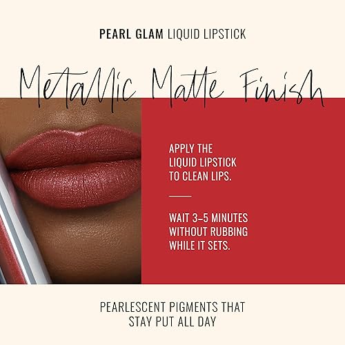 Miniatura 3 de Runway Rogue Pearl Glam - Lápiz labial líquido brillante de larga duración, lápiz labial rojo ladrillo cálido con brillo plateado y dorado,