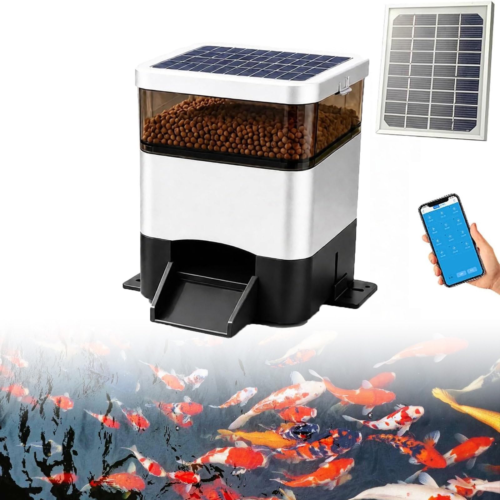 Inteligentny Karmnik Zasilany Energią Słoneczną Do Oczek Wodnych Silver-4L