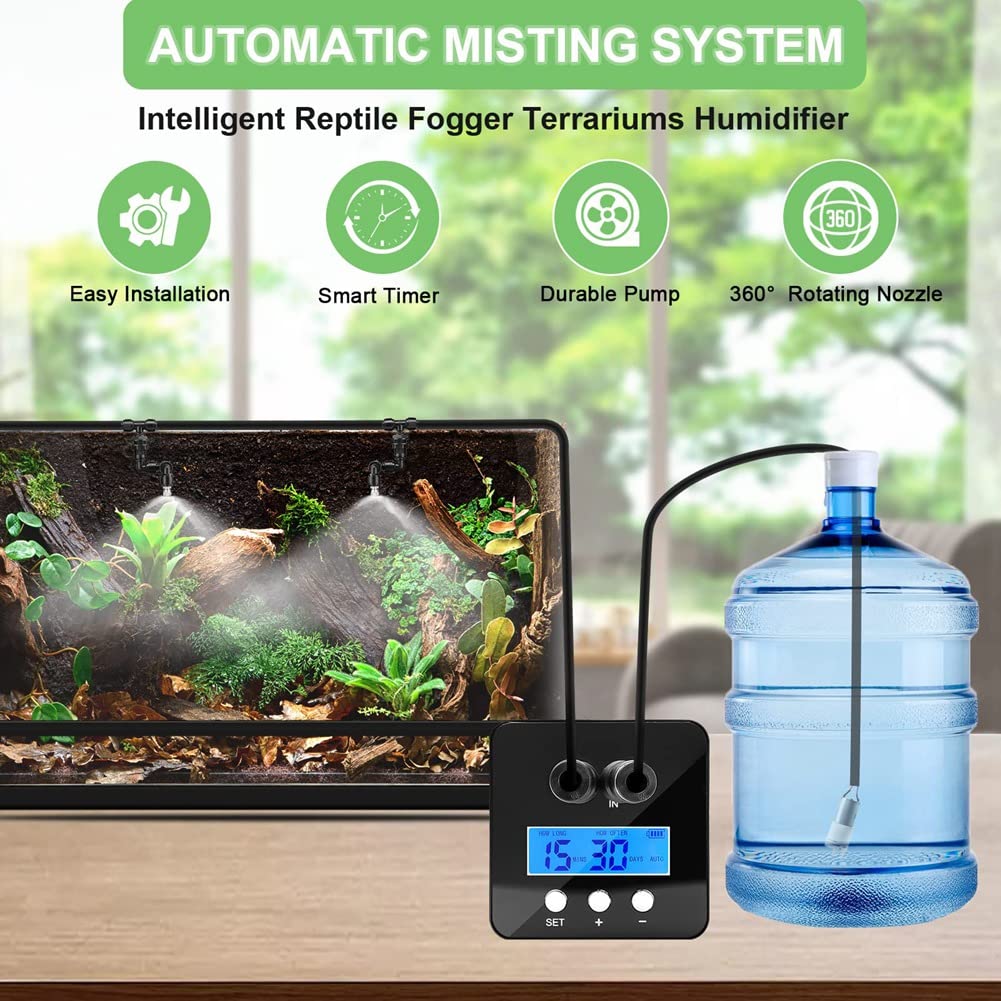 Humidificador de , de humidificación para terrarios de , nebulizador automático con temporizador, boquillas de pulverización de 360°