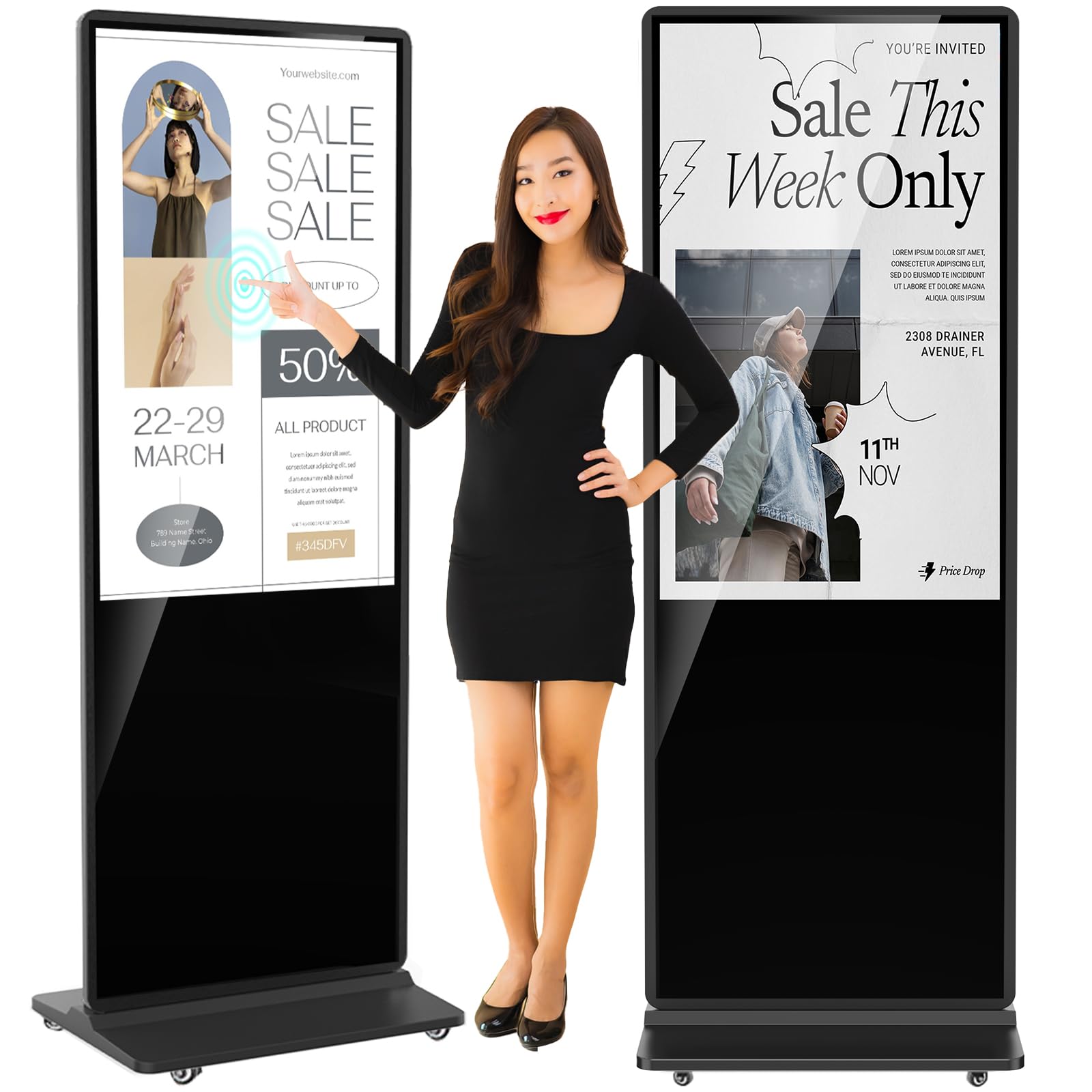 49 inch Indoor Digital Signage Touchscreen IPS Floor Standing Digital Kiosks Interactive Displays with WiFi HDMI/USB Input Auto AD Player, Android OS Black