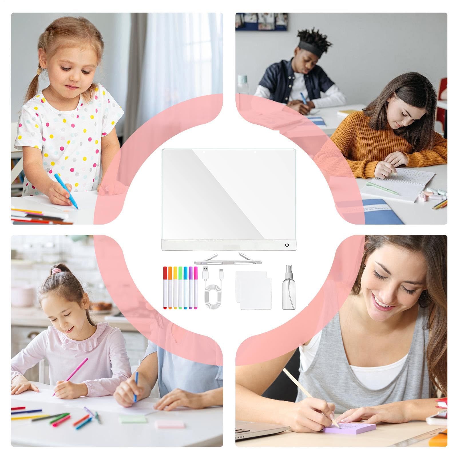 Pizarra LED para Dibujar,con Soporte Y Luces LED De 7 Colores Y 3 Modos,Pizarra Infantil para Bocetos Luminosa - para Niños Niñas Preescolares Estudiantes De Primaria Y
