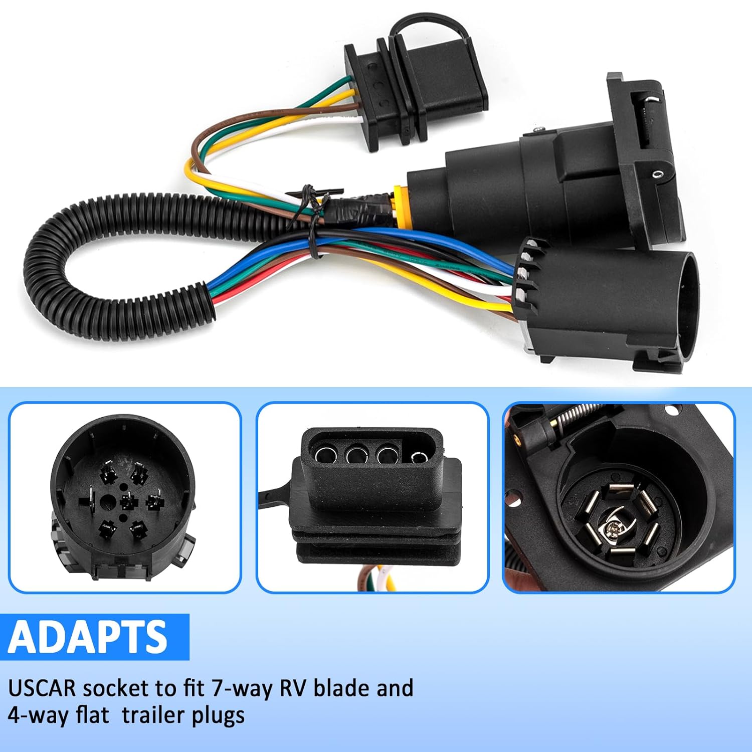 Wsays 7 Pin to 7-Way Blade and 4-Way Flat Trailer Wiring Harness Plug & Play Compatible with Tacoma F150 Tundra 4Runner Ram Wrangler Town & Country
