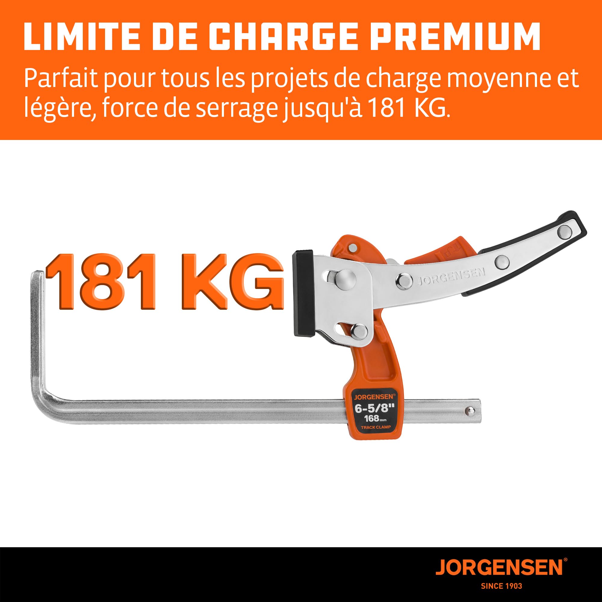 JORGENSEN Lot de 2 Serre-Joints à Cliquet pour Rail de Guidage, Force de Serrage 181 kg, Ouverture 168 mm