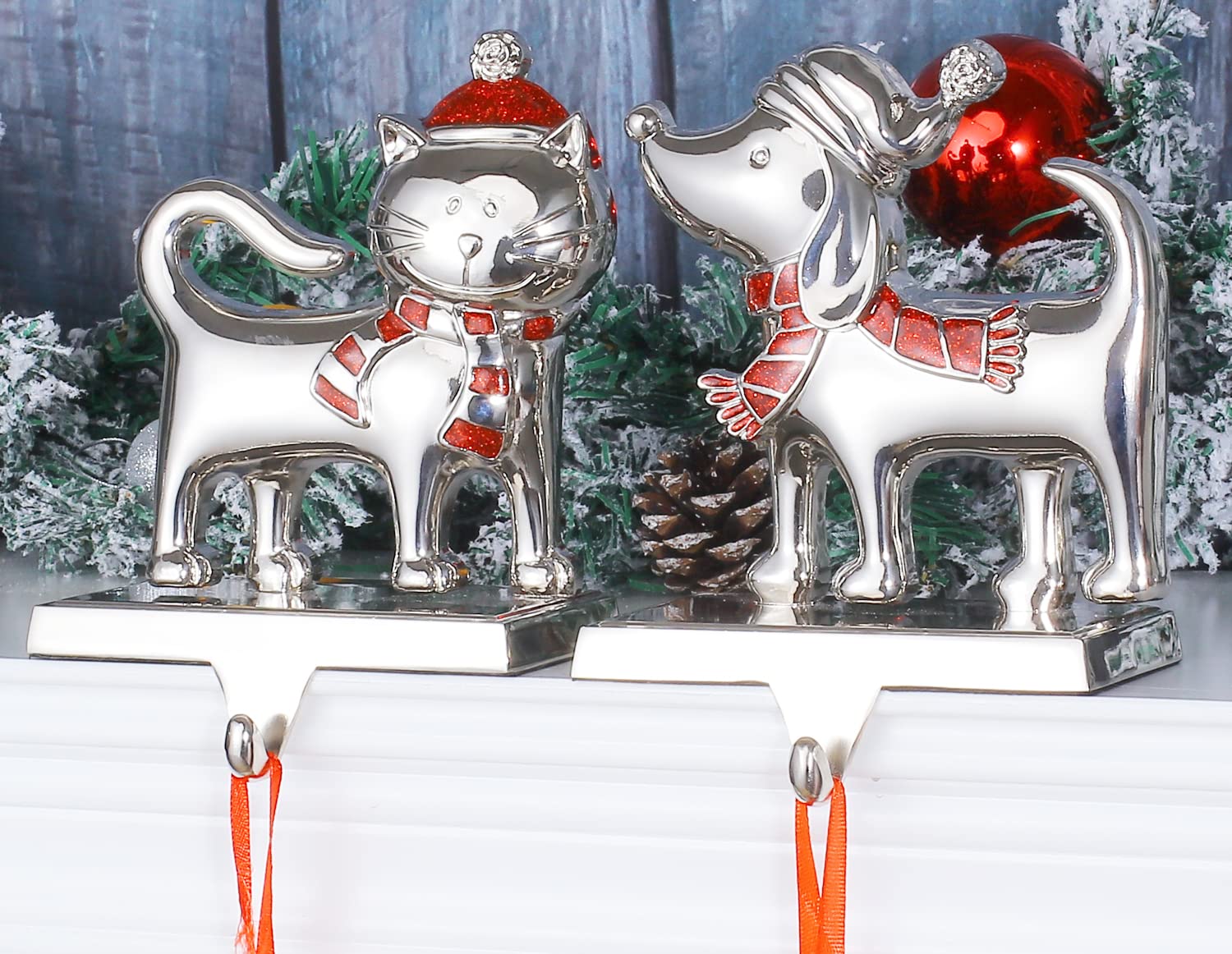 2 Stück Weihnachtsstrumpfhalter Für Kaminsims – Metall, Mit Pfotenabdruck, Rutschfest