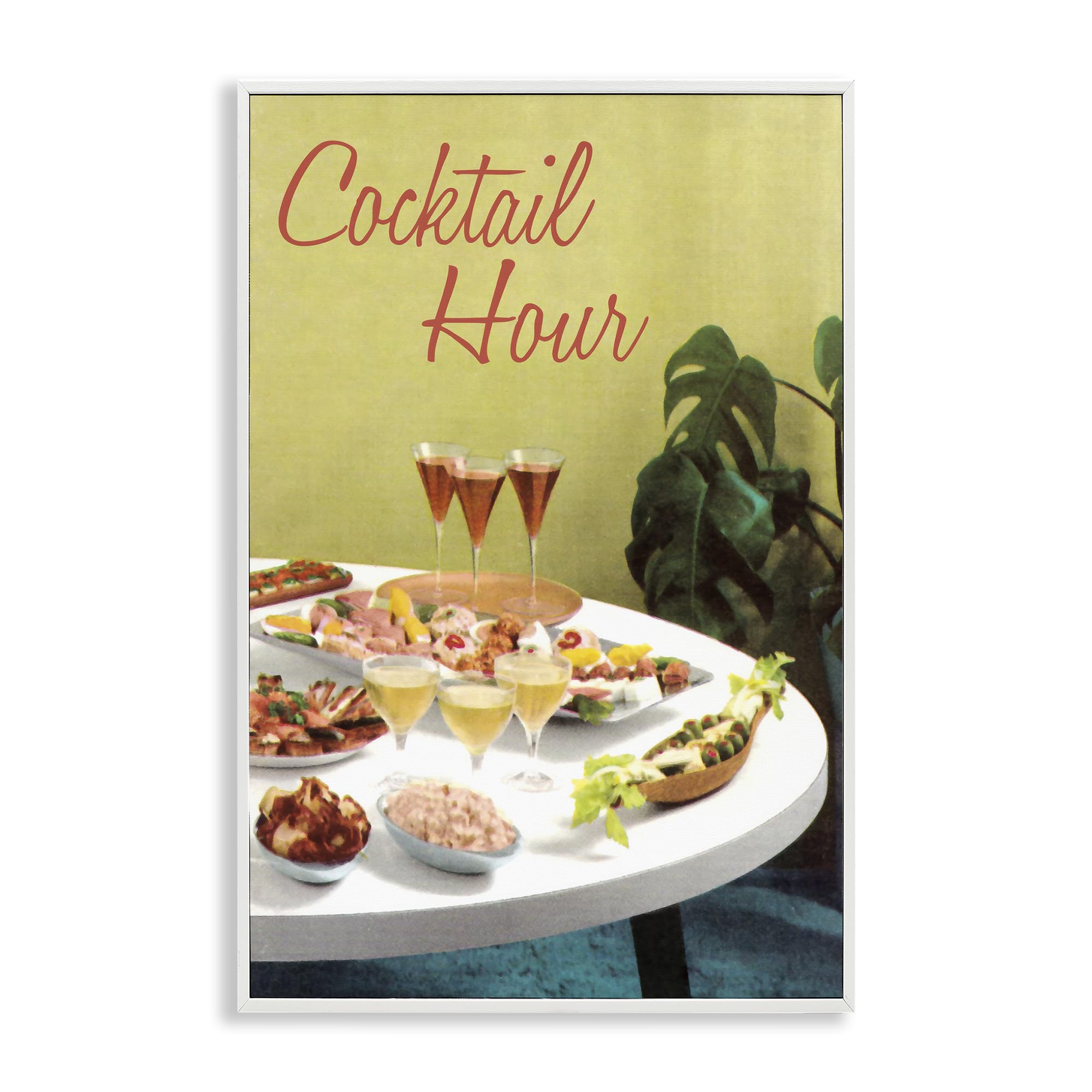 Stupell Industries Cocktail Hour Table Spread, Vintage Happy Hour Decor for Dining Room, Appetizers and Beverages, 16 x 24 Inch Framed Giclée Print, by Tim Wright, Made in USA Gift