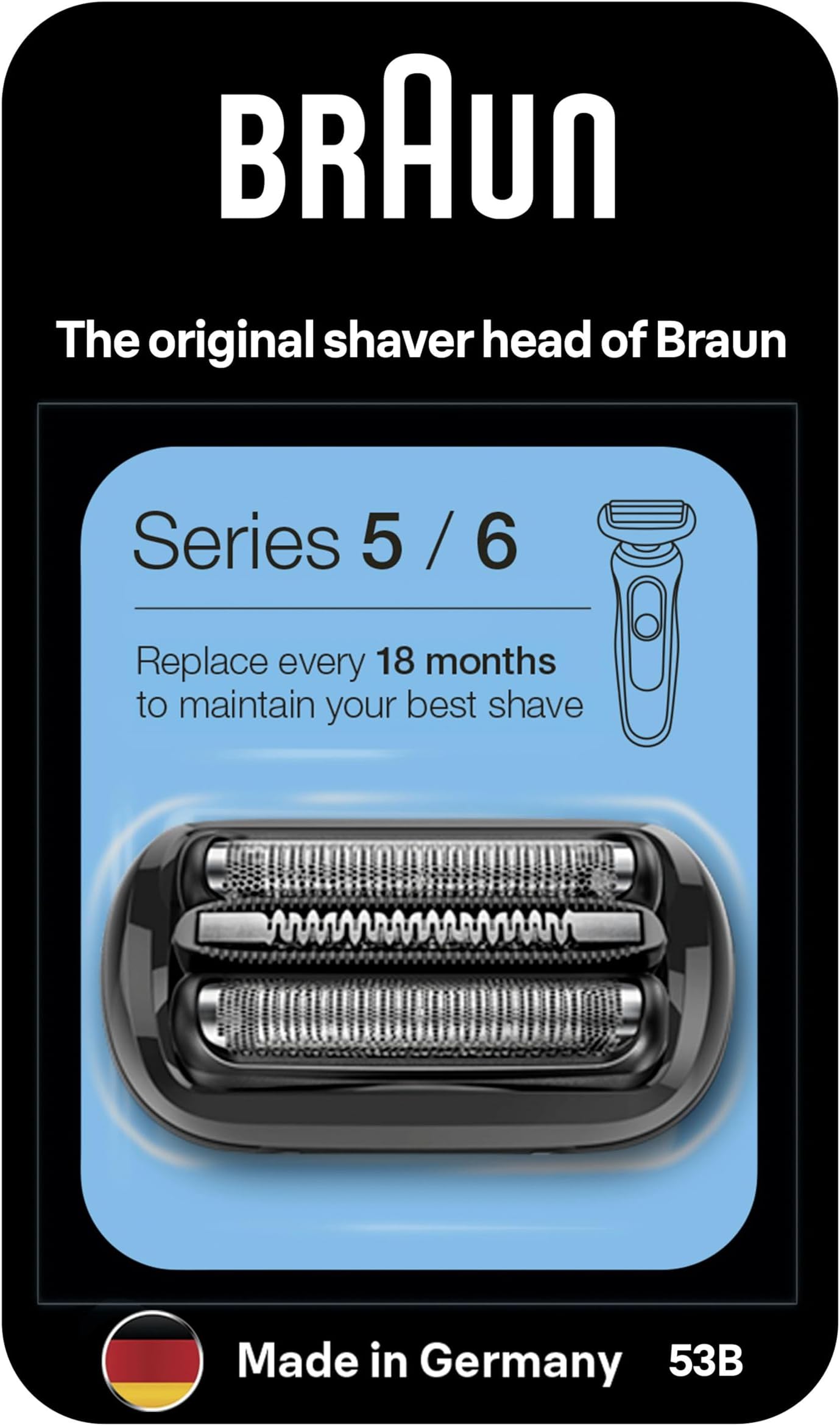 Series 5 Electric Shaver ORIGINAL Replacement Head, Easily Attach Your New Shaver Head, Compatible With All New Generation Series 5/6 Electric Shavers, 53B, Black